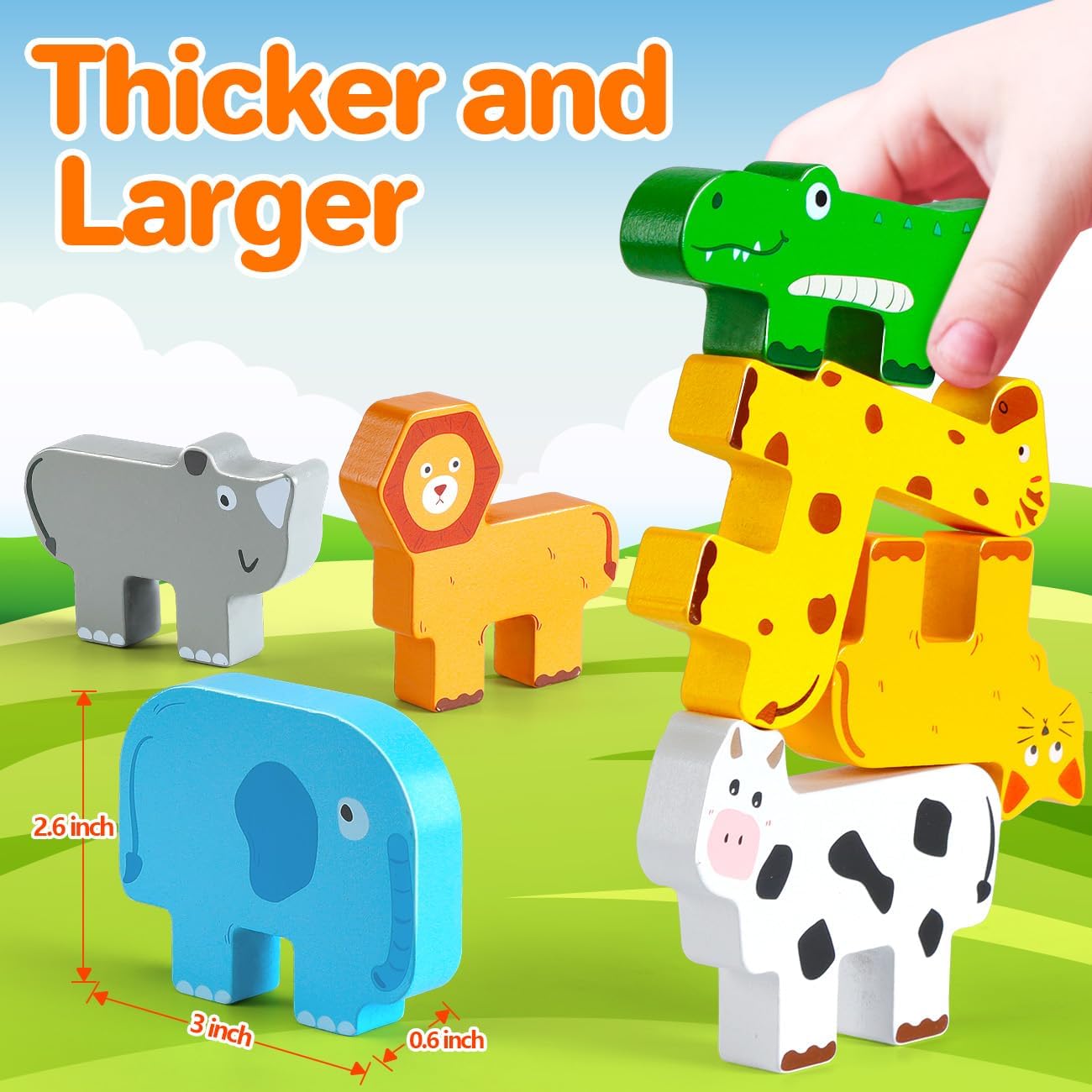 Detalle 2 de Wooden Montessori Animal Stacking Blocks for 1–4 Year Olds (toddler wooden stacking toy set)
