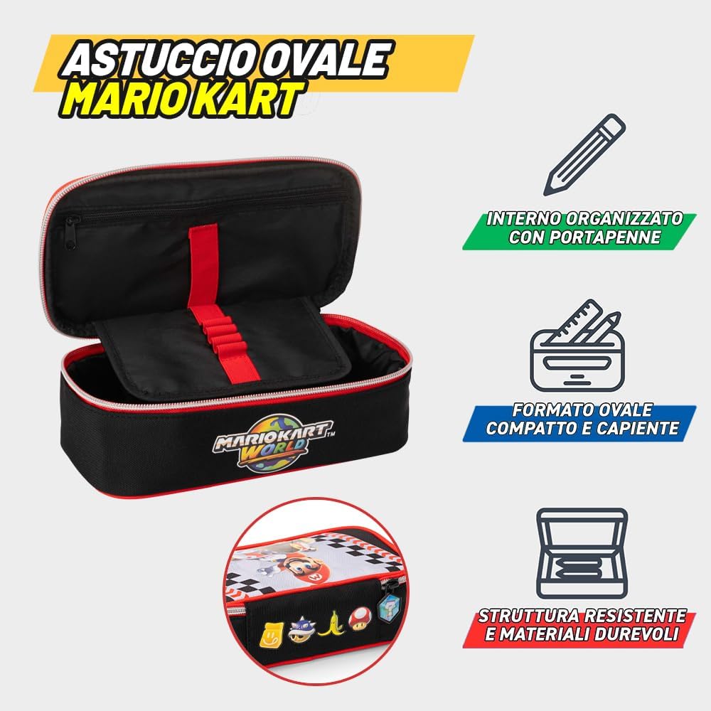 Detalle de MARIO KART Astuccio Scuola Ufficiale: ovale, chiusura a zip e divisorio interno