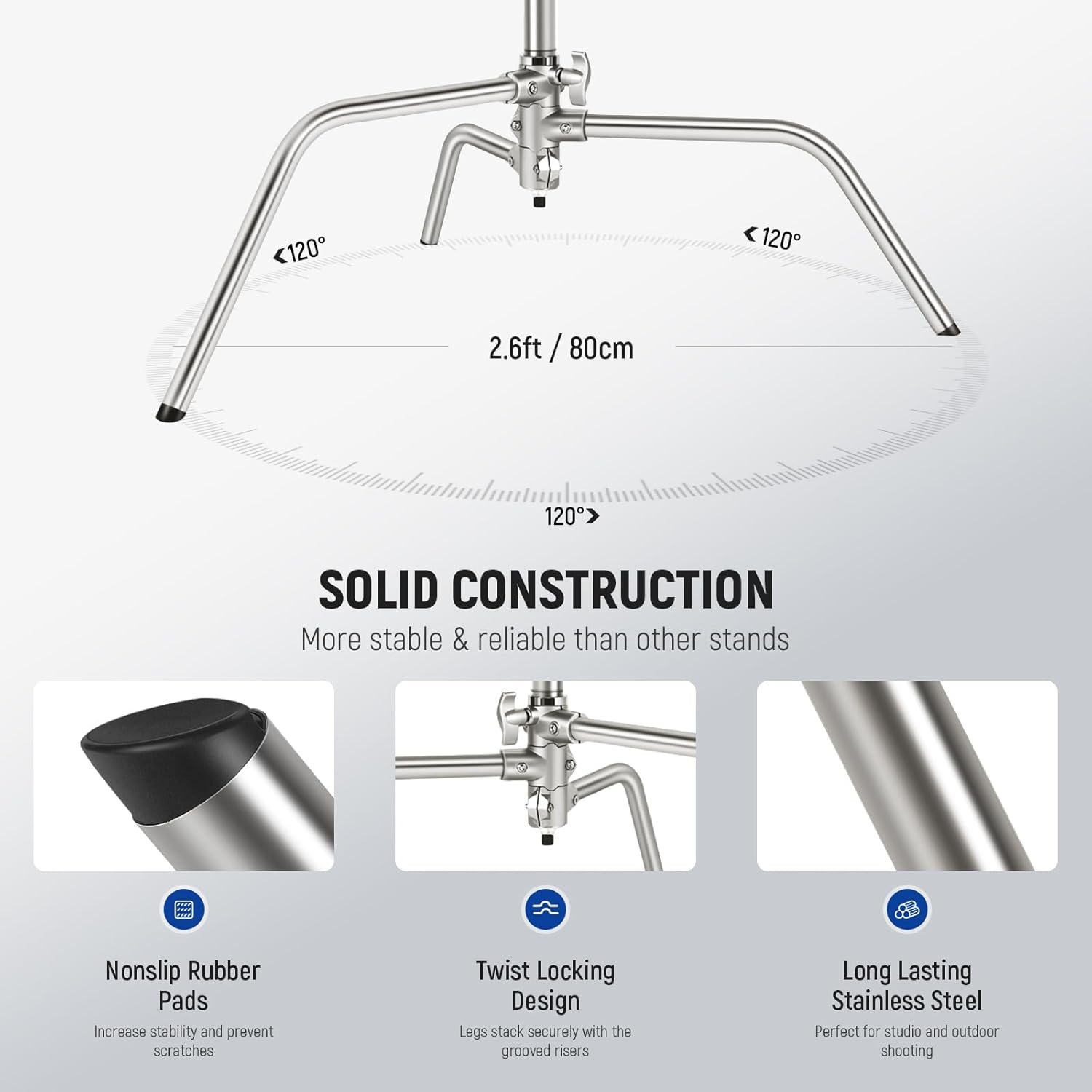 Thumbnail 6 de NEEWER Stainless Steel Heavy Duty C Stand with Swivel Casters SC186W