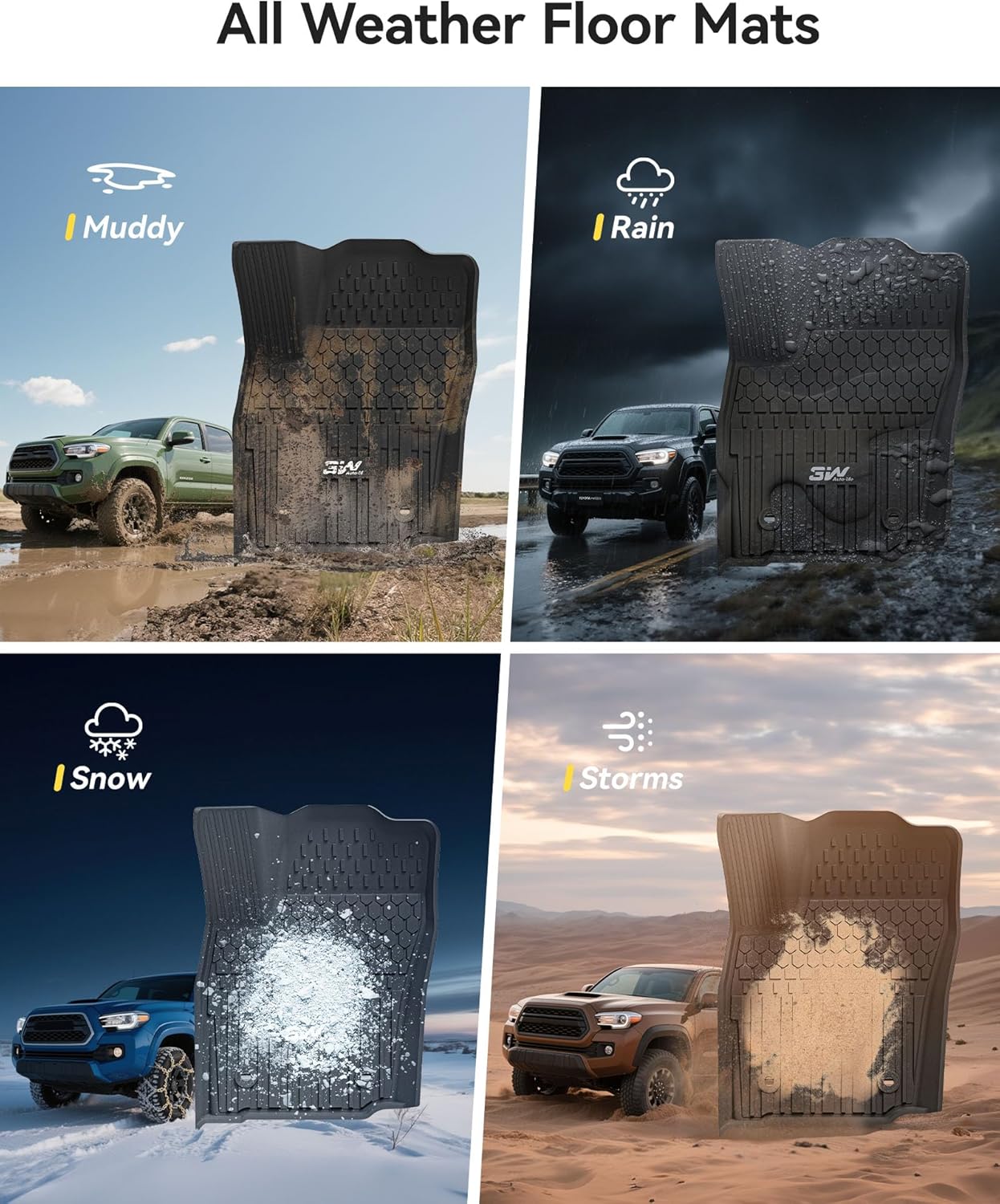 Thumbnail 6 de 3W Floor Mats for Toyota Tacoma Hybrid (2024–2026): Custom Fit All-Weather TPE Floor Liner Set