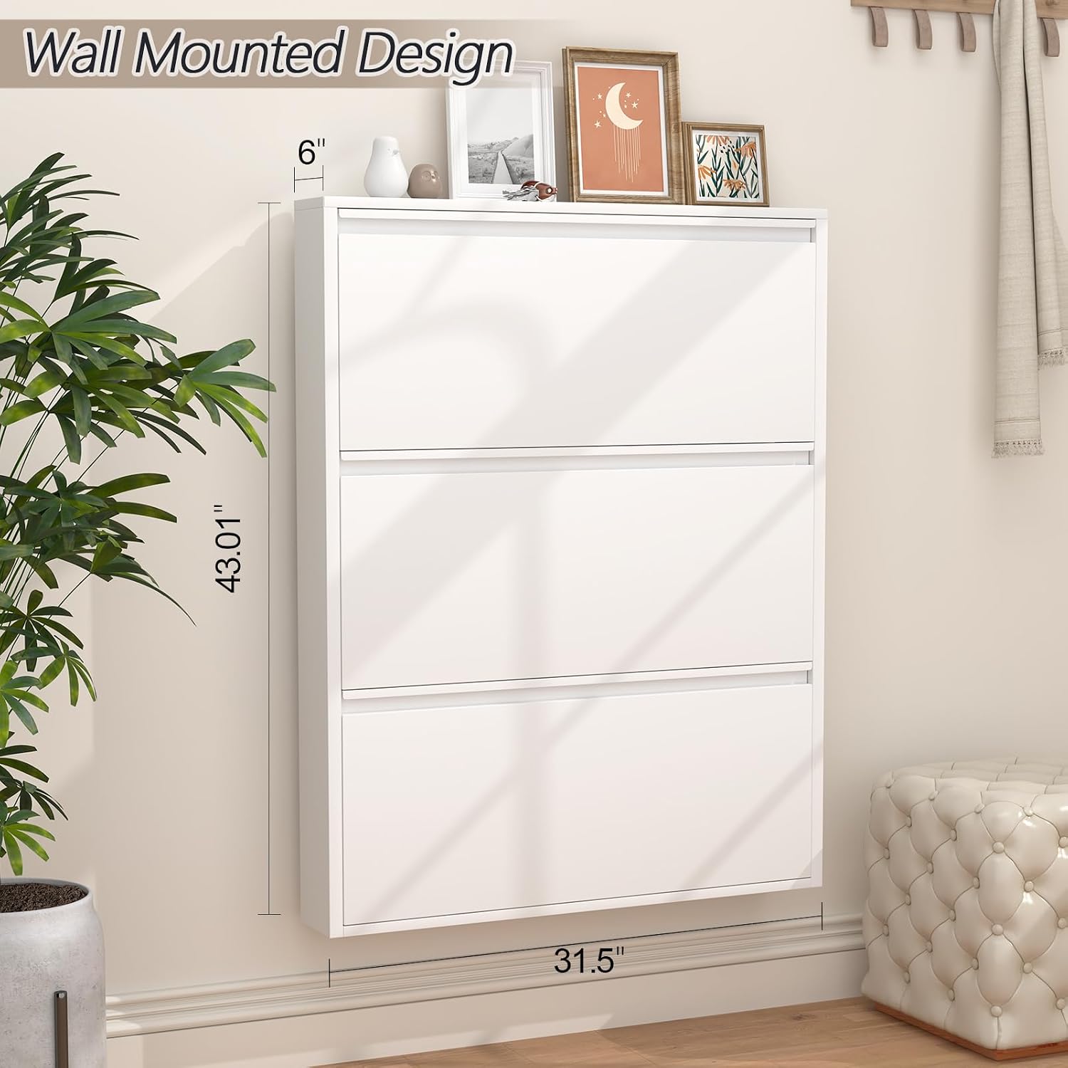 Detalle 2 de GREATMEET S-WHITE3 Metal Shoe Cabinet, 3 Flip Drawers, White