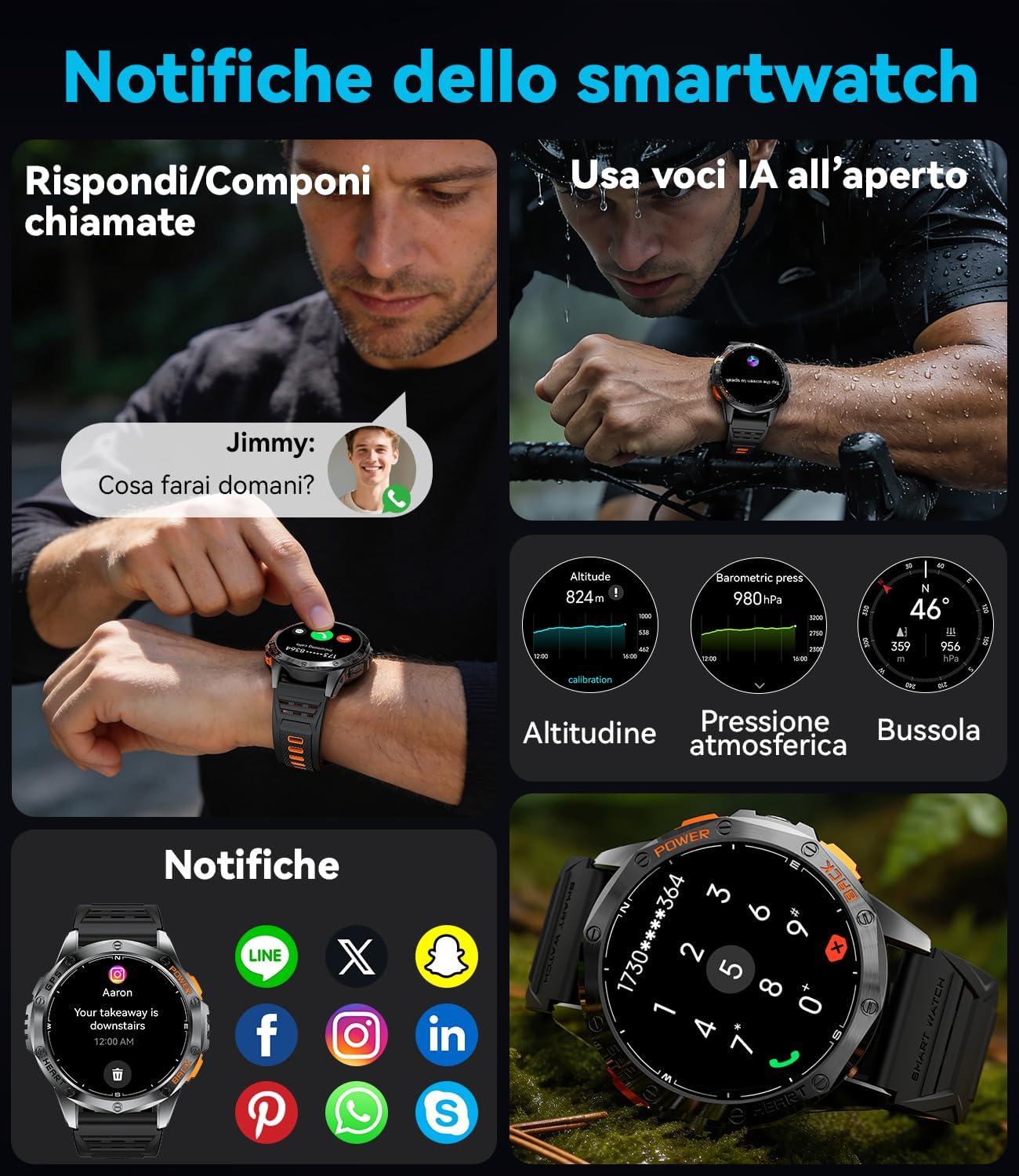 Detalle de LIGE Smartwatch Uomo DM1-H: GPS, Bussola, Altimetro e Chiamate Bluetooth per Avventure e Fitness