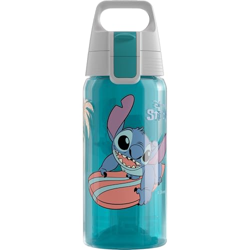 Sigg Viva ONE Kinder-Trinkflasche, Stitch Surfing – 0,5 L, pink, auslaufsicher, BPA-frei