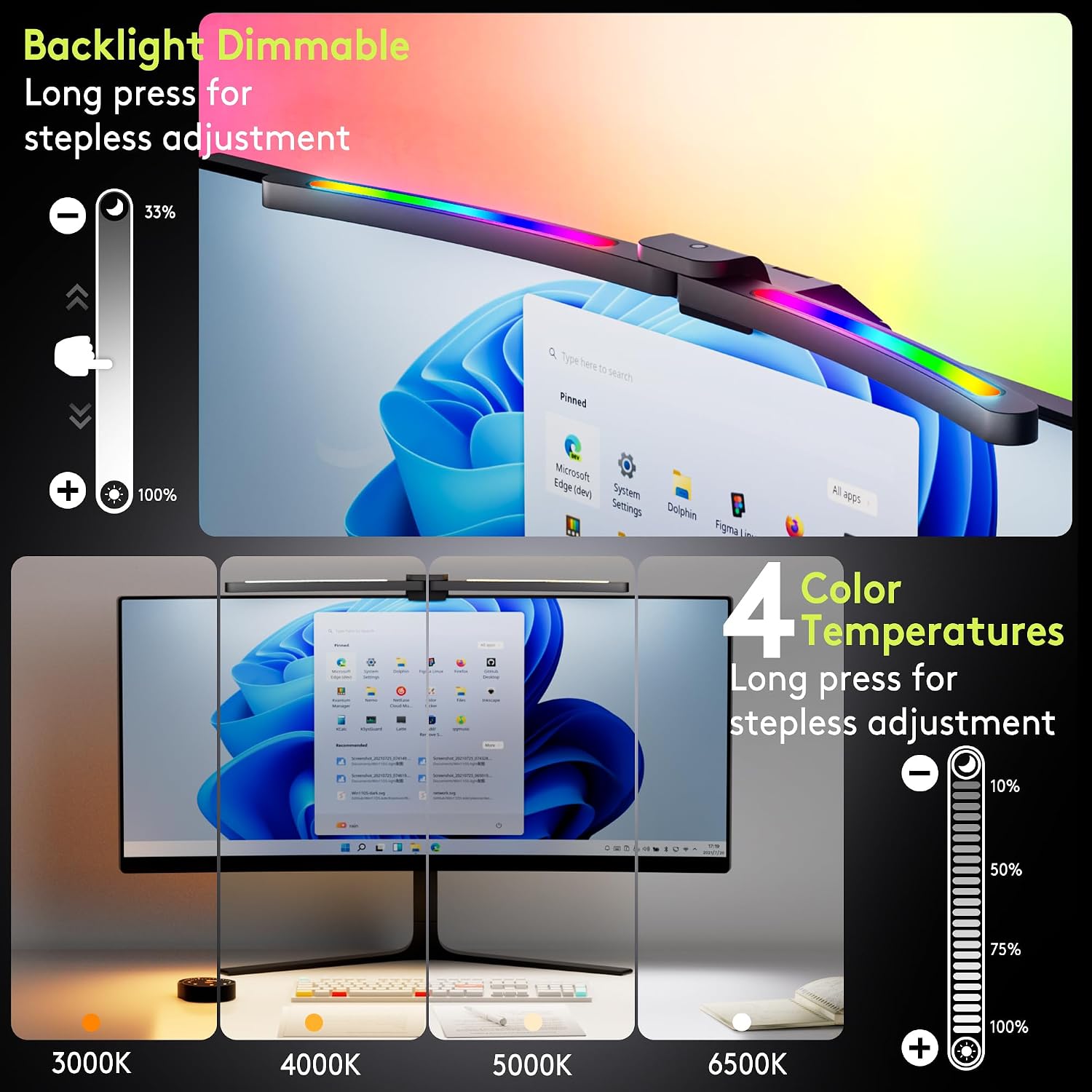 Detalle 2 de Quntis LI-HY-0201-GY 26-inch RGB Curved Monitor Light Bar with Remote