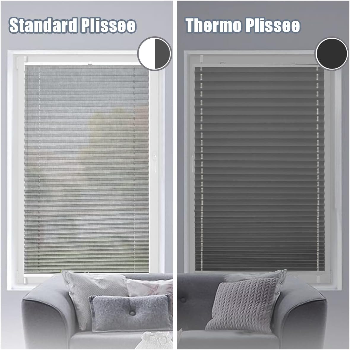 Thumbnail 2 de bobodeco Plissee ohne Bohren Verdunkelung Klemmfix Grau 80x230 cm – Lichtundurchlässiges Plisseerollo