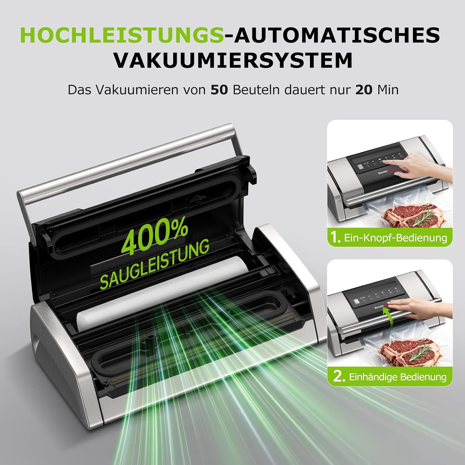 Detalle de Bonsenkitchen Vakuumiergerät 15 L/min für Sous-Vide