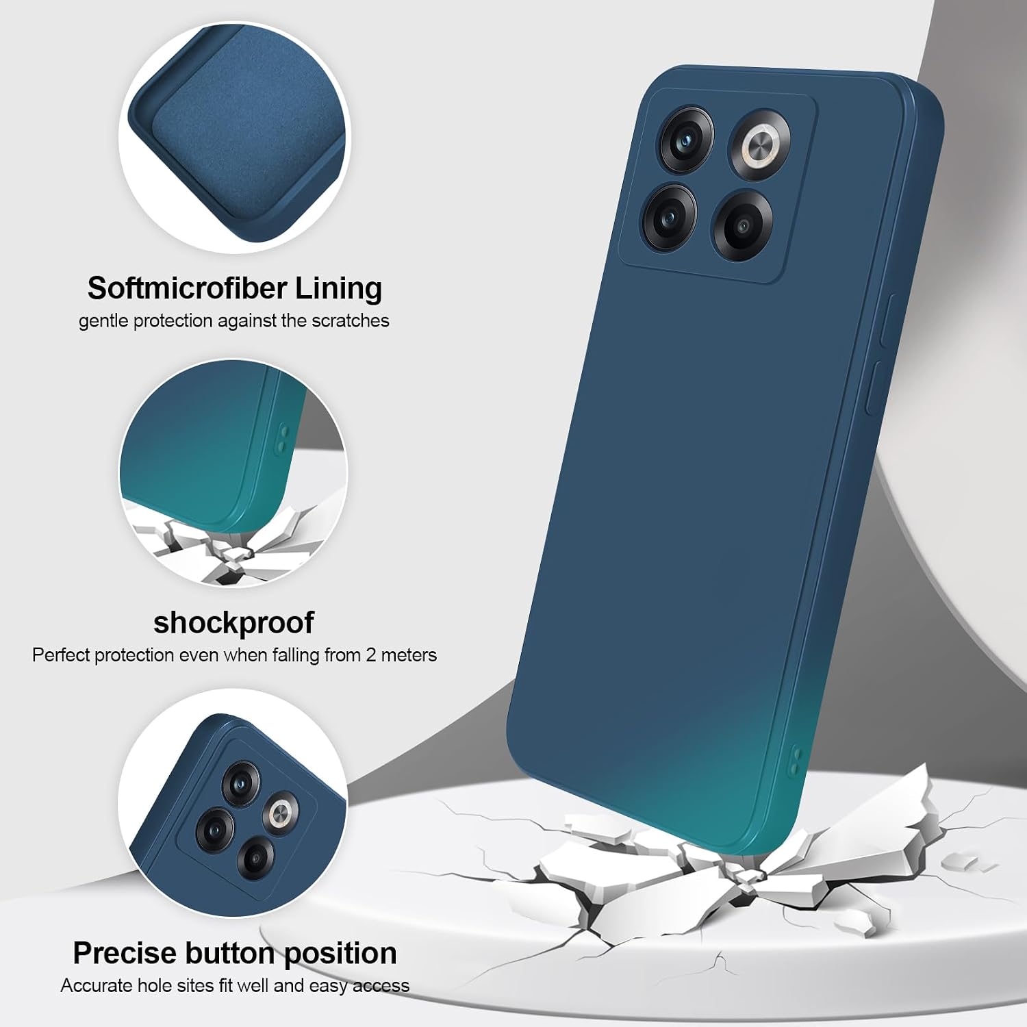 Detalle 2 de GiiYoon Silky-Soft Touch Silicone Case for OnePlus 10T (Blue) with Microfiber Lining
