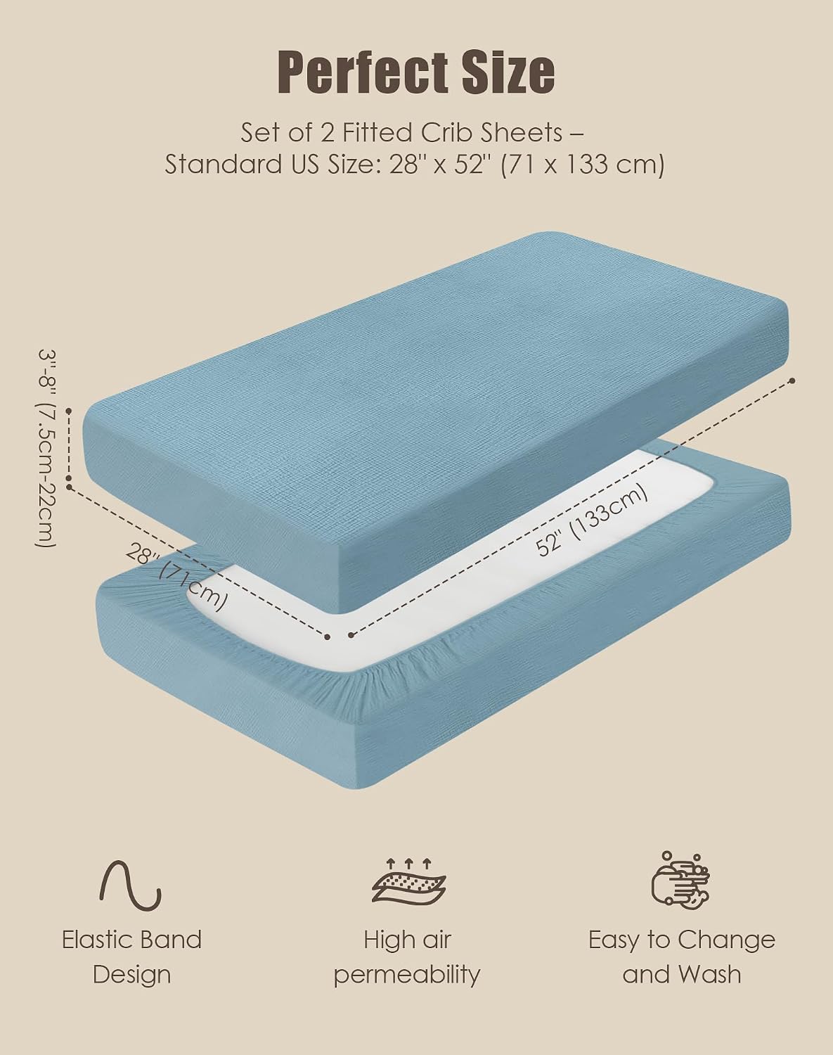 Detalle 1 de SWEET DOLPHIN Muslin Crib Sheets, Cotton