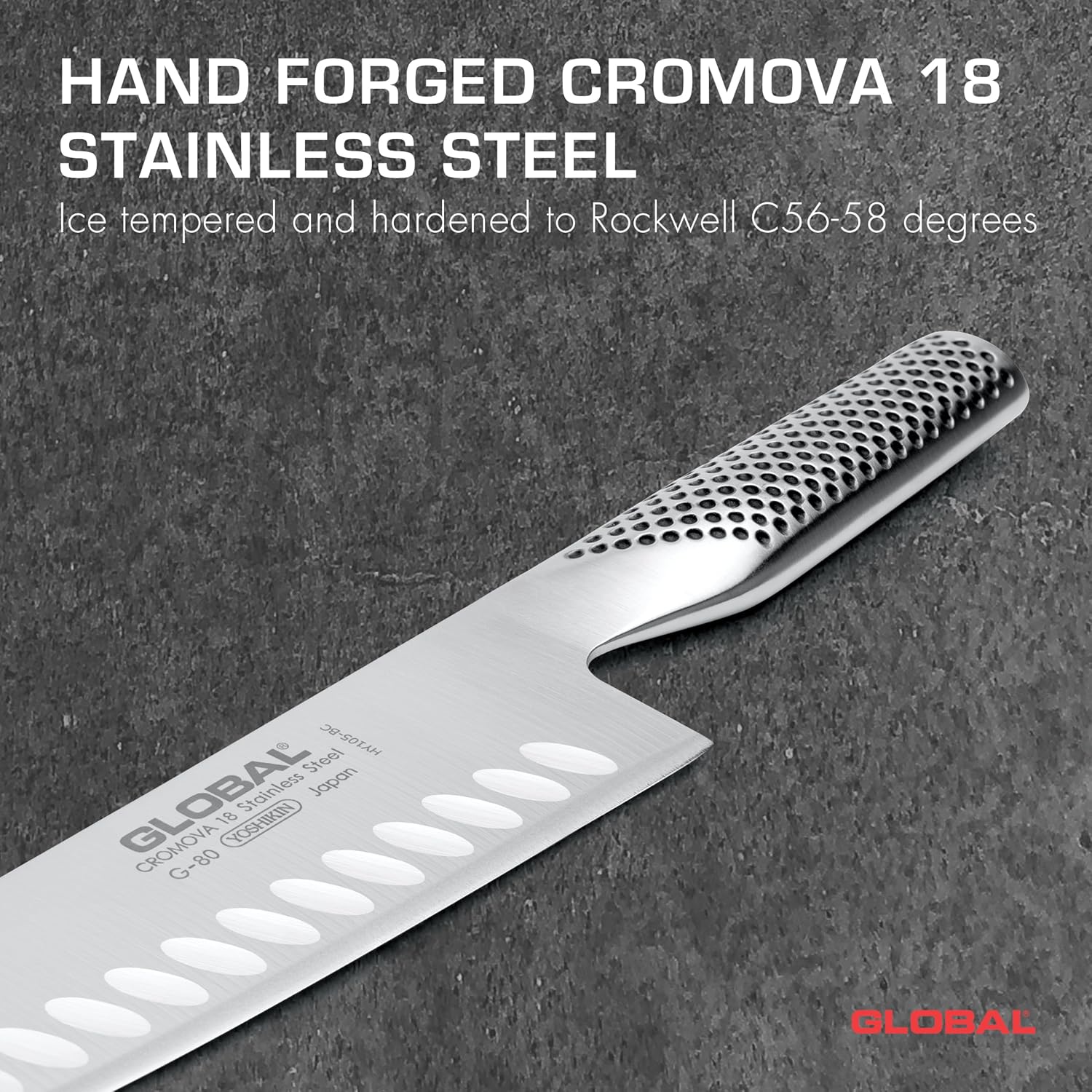 Detalle 2 de Global 71G80 Santoku Knife, 7-Inch Fluted Stainless Steel Blade