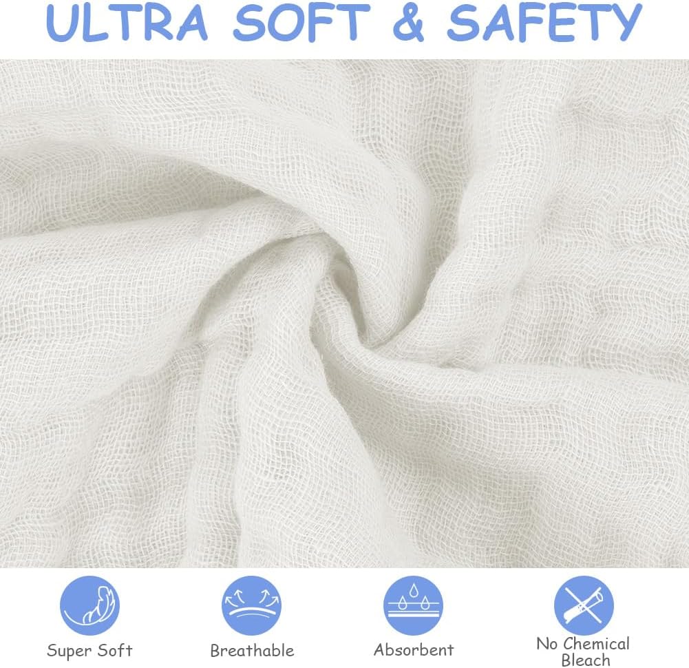 Detalle 2 de Aolso Mussole Neonato in cotone 8 asciugamani 30x30 cm bianco