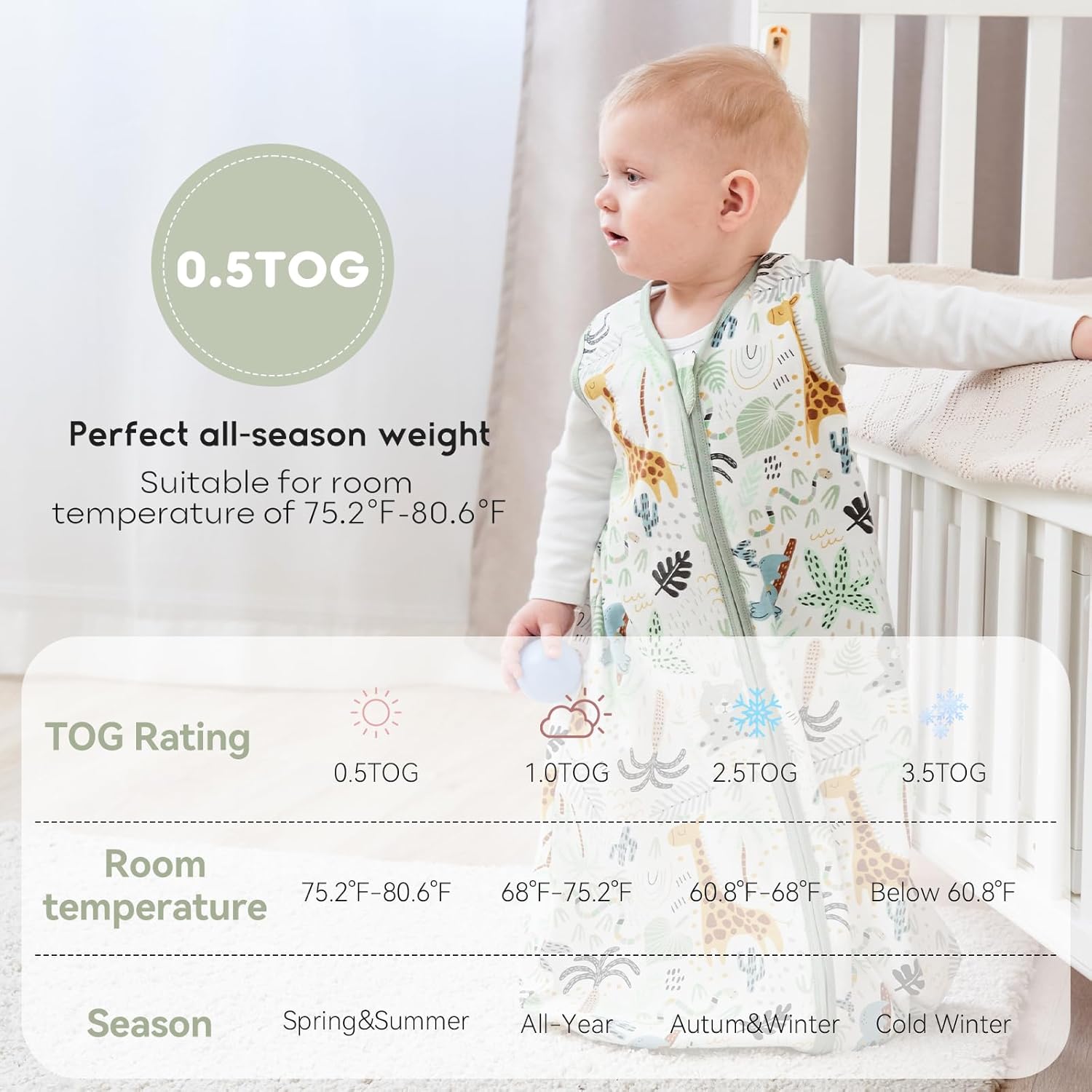 Thumbnail 5 de Yoofoss Baby Sleeping Bag 0.5 Tog – 0–24 Months, 100% Organic Cotton