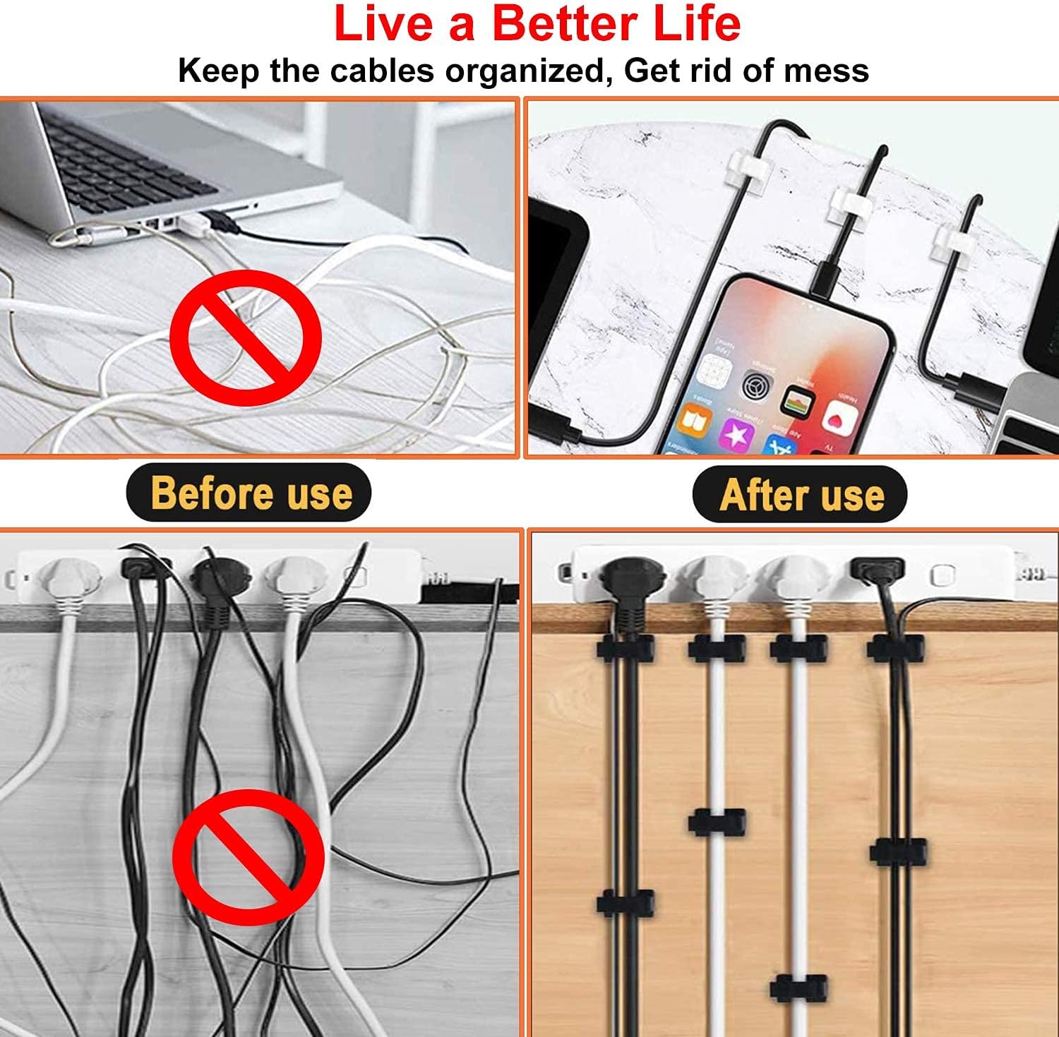 Thumbnail 2 de Tomario Self-Adhesive Cable Clips, 100-piece set