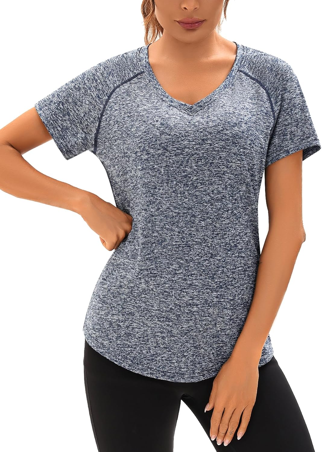 Detalle de Wayleb T-Shirt Sportiva da Donna con scollo a V – maniche corte, asciugatura rapida