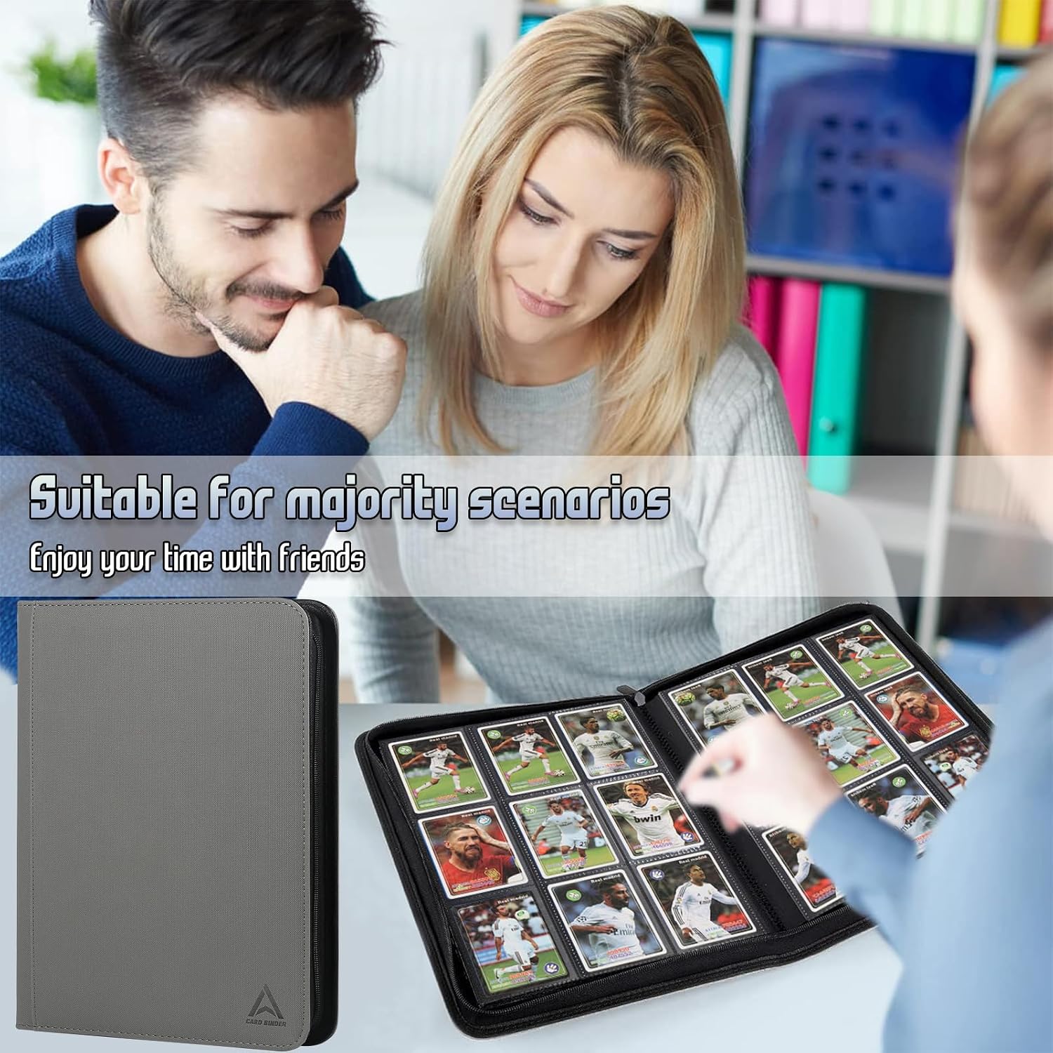Detalle 2 de Arkeiliy 9-Pocket Card Binder, 540-Card Capacity, Zipper, Gray PU Leather