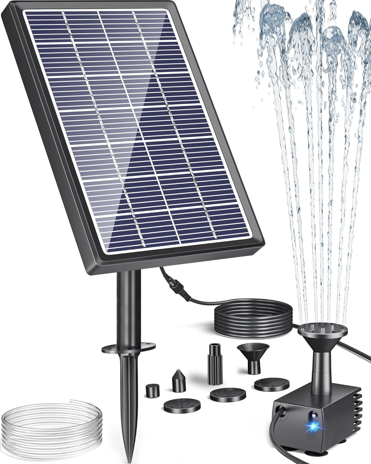Biling Solar Water Fountain for Bird Bath – 3.5W with 6 Nozzles and 4ft Tubing