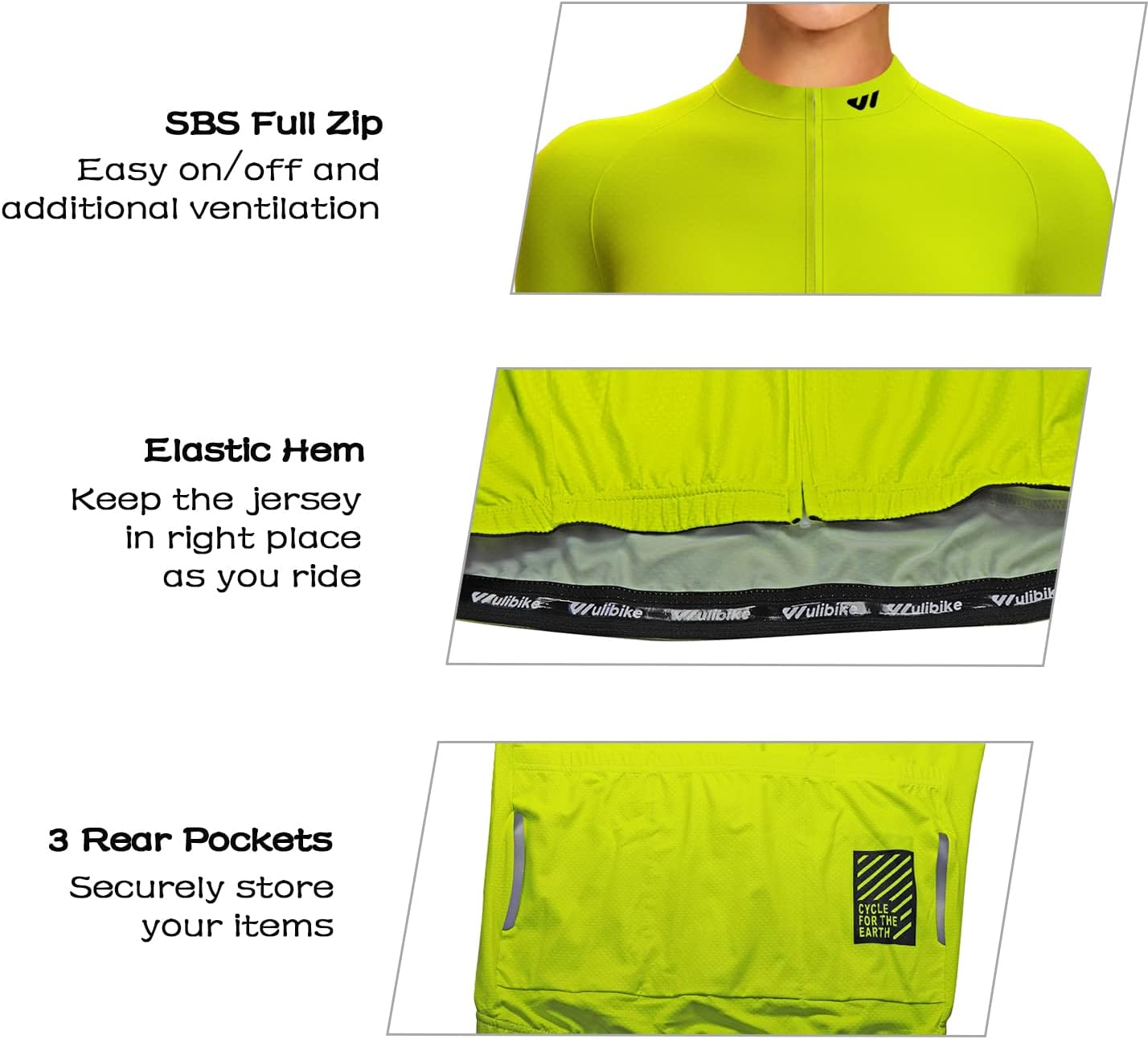 Thumbnail 5 de Wulibike Damen Langarm Radtrikot – atmungsaktives Rennradtrikot mit 3 Rückentaschen (Hellgrün)