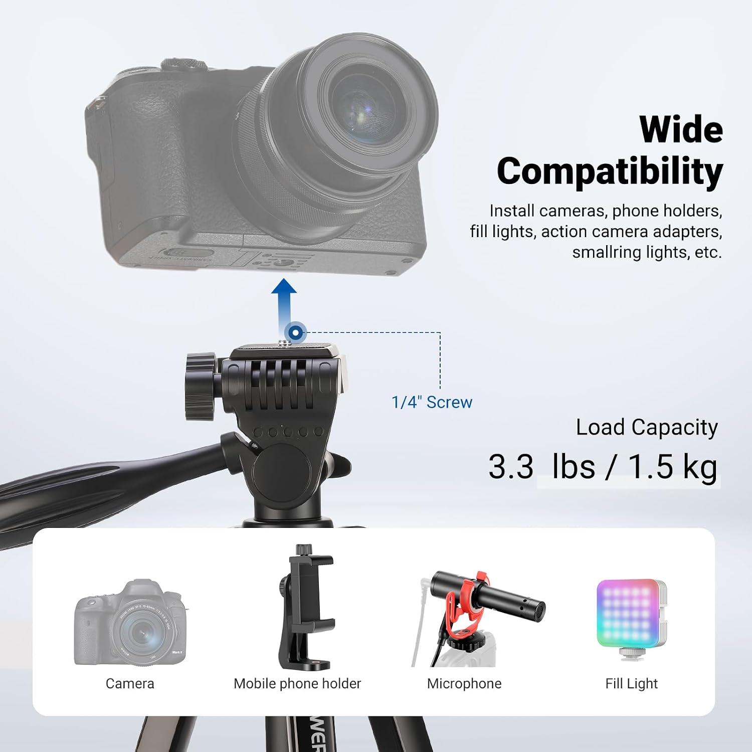 Detalle de NEEWER Entry Level Version 57.5"/146cm Tripod for Camera and Phone