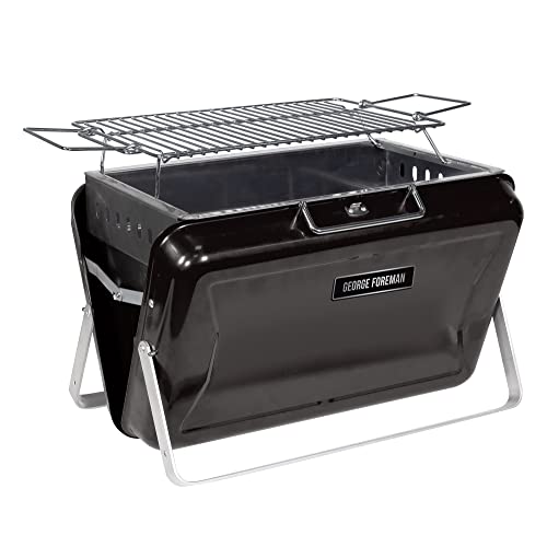 Detalle de George Foreman Portable Charcoal BBQ GFPTBBQ1005B: On-The-Go Grilling for 2–3 People