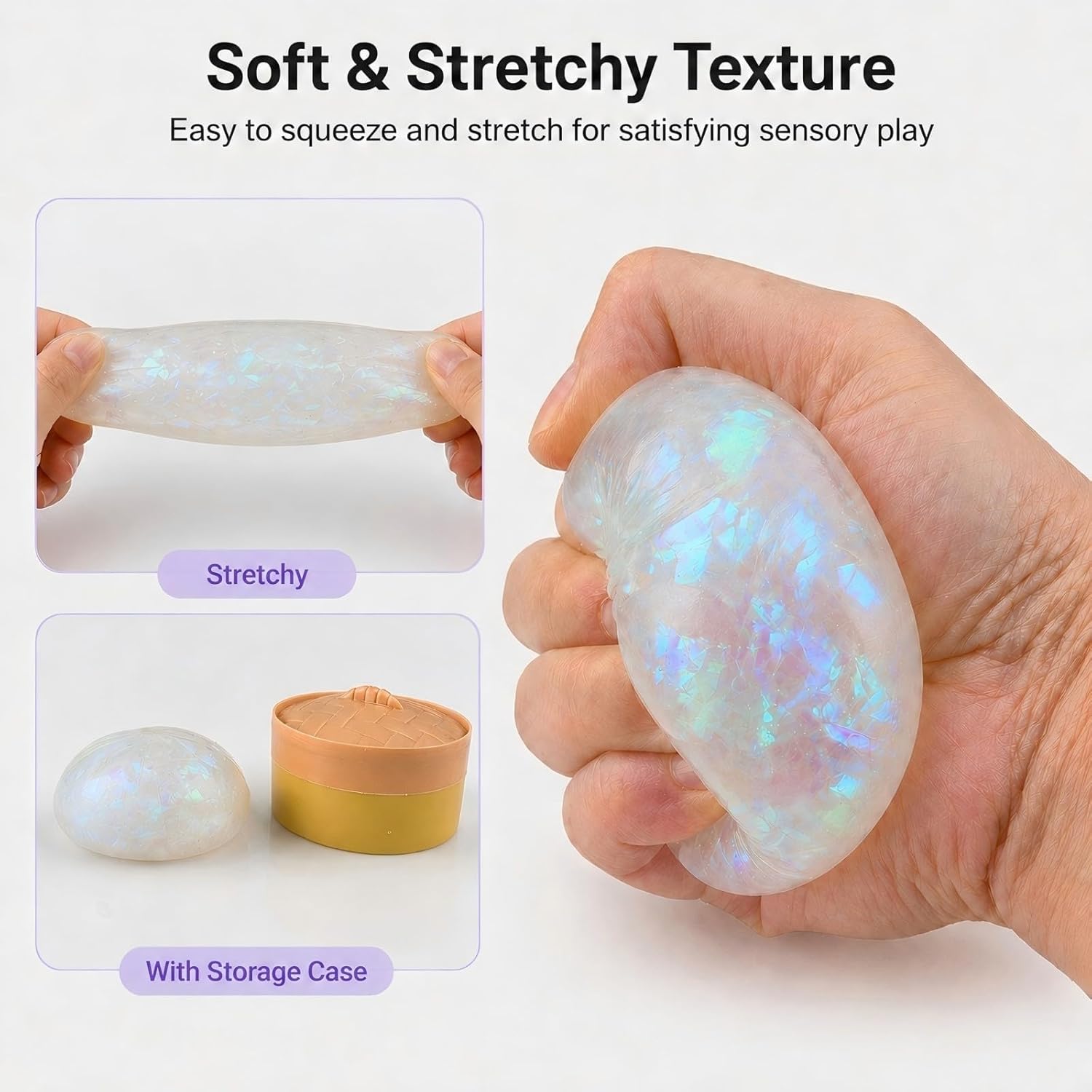 Detalle de Glitter Bao Bun Squishy with Steamer Basket – Pearly White Dumpling Toy