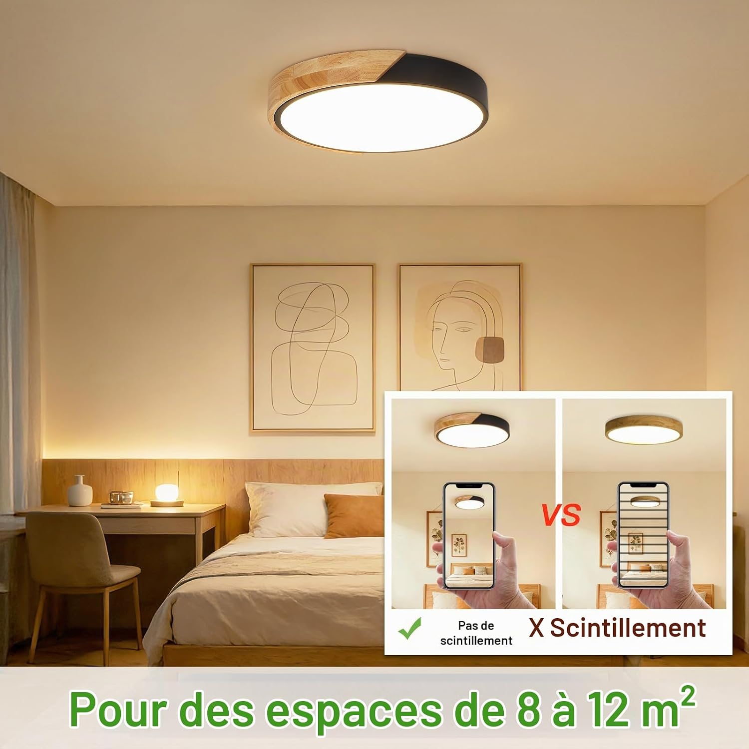 Detalle de Kimjo 963 ronde houten led-plafondlamp, 30 cm, 24 W, 3000 K