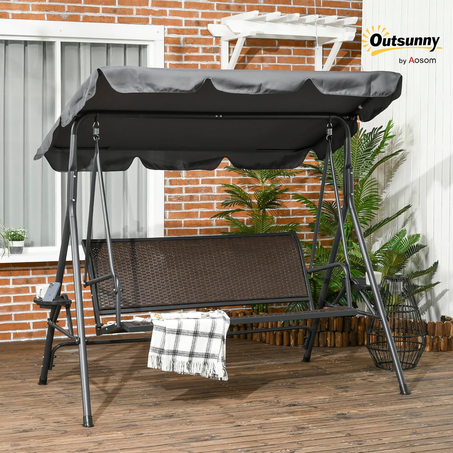 Detalle 2 de Outsunny Balancelle 3 Places Toit Inclinaison