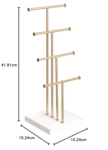 Detalle de Amazon Basics Présentoir à bijoux à quatre étages – Blanc/Laiton