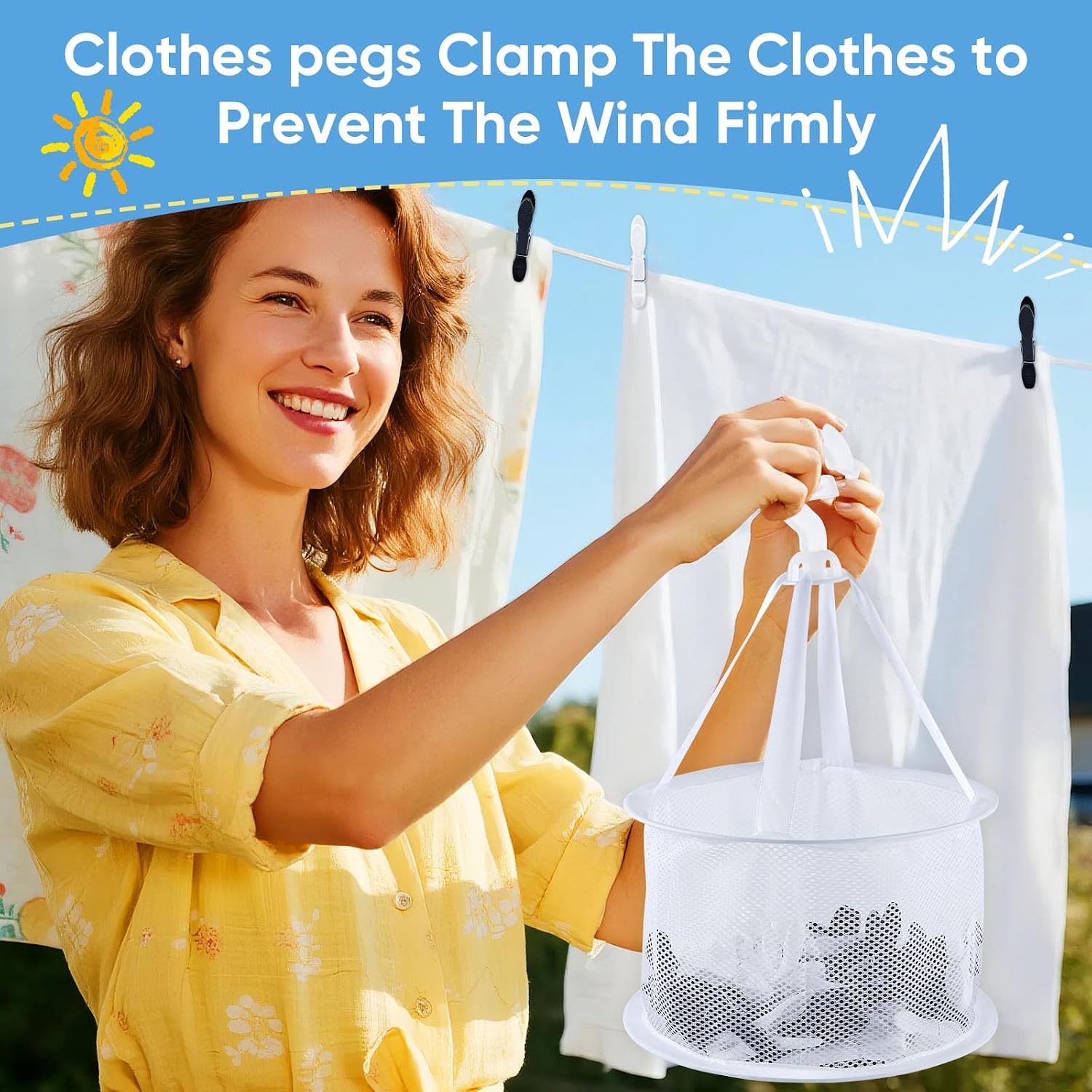 Thumbnail 5 de 60 PCS Clothes Pegs for Washing Line with Bag – Black & White Plastic Laundry Clips with Windproof Design
