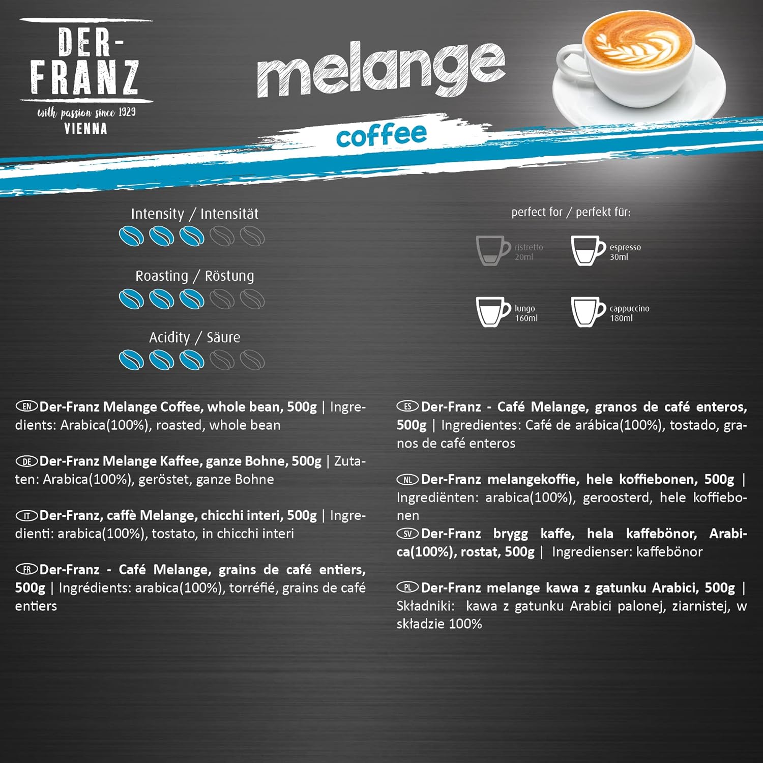Thumbnail 2 de Der-Franz Melange Kaffee (ganze Bohne) – 3 x 500 g, Wiener Mischung aus 100 % Arabica