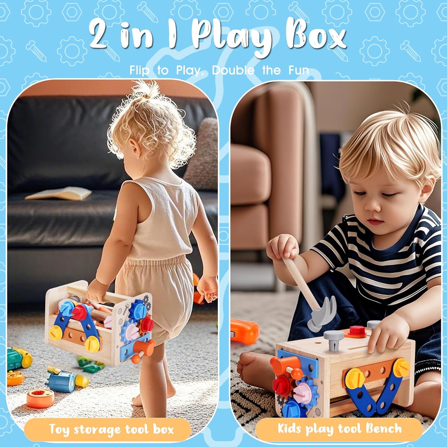 Thumbnail 2 de REXBETI Kids Tool Set with Electric Drill (43-Piece Wooden Toddler Bench)
