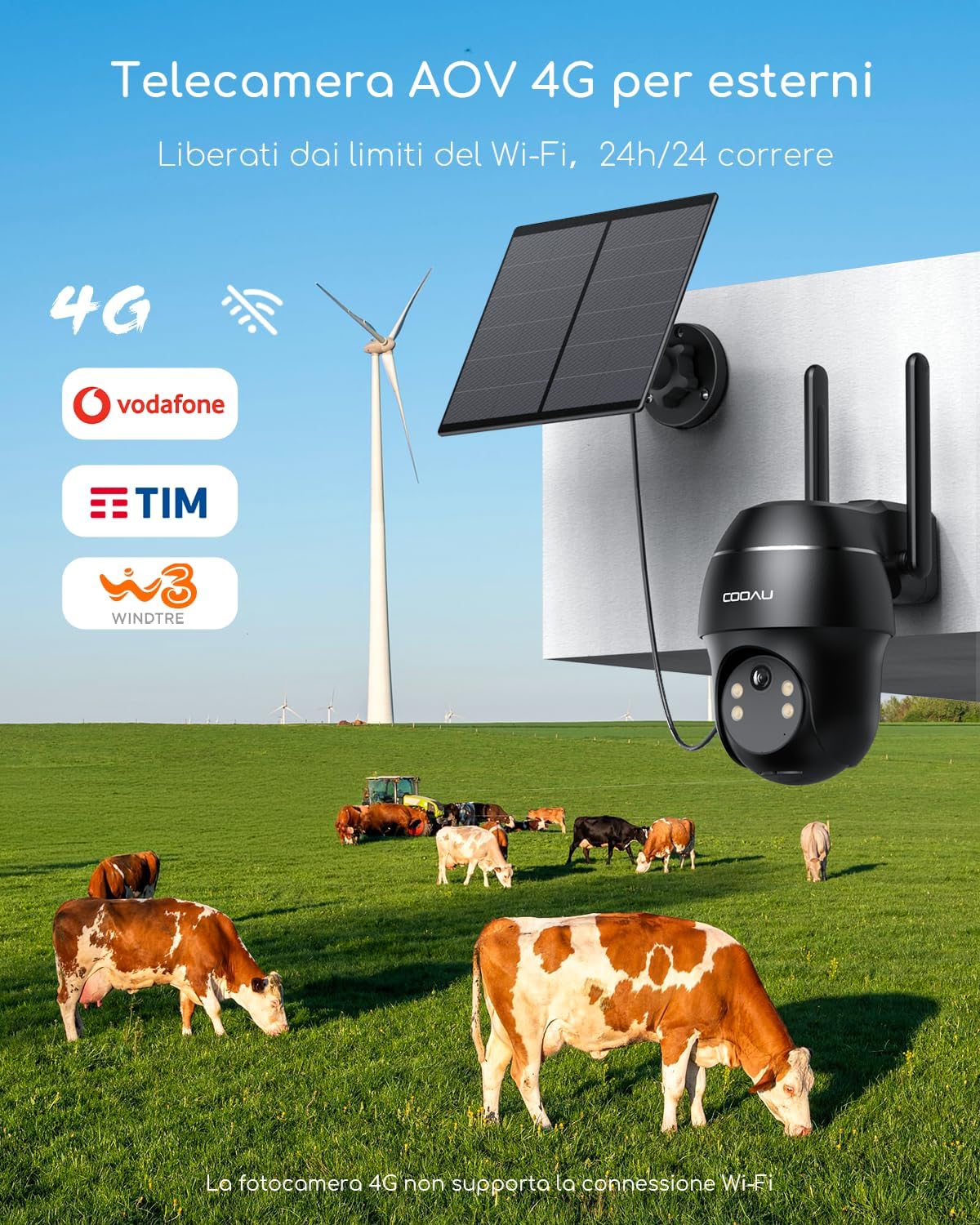 Thumbnail 1 de COOAU 24/7 Registrazione AOV 4G LTE Telecamera Esterna con Batteria, Pannello Solare e eSIM