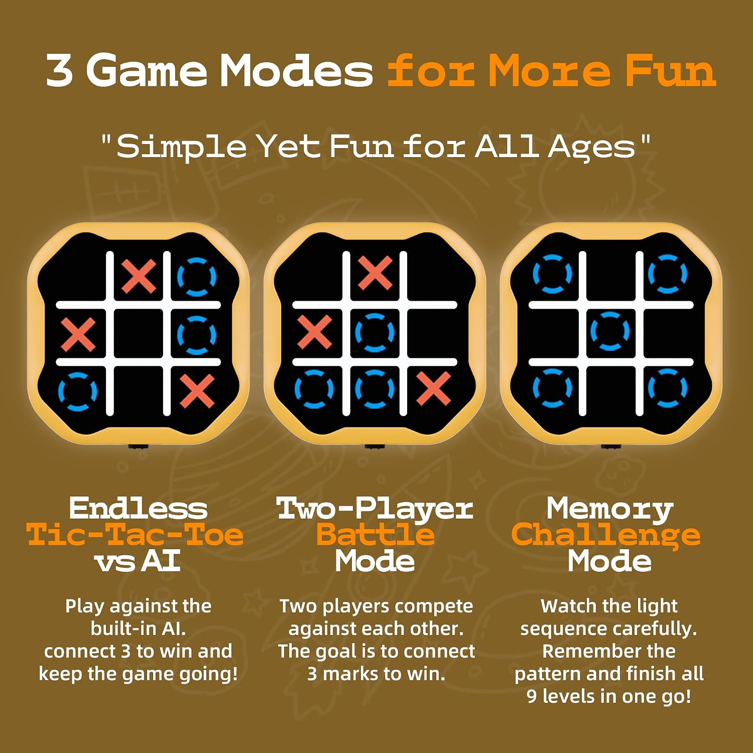 Detalle de 3-in-1 Electronic Tic Tac Toe Toy – Handheld Family Travel Game with Silent Mode