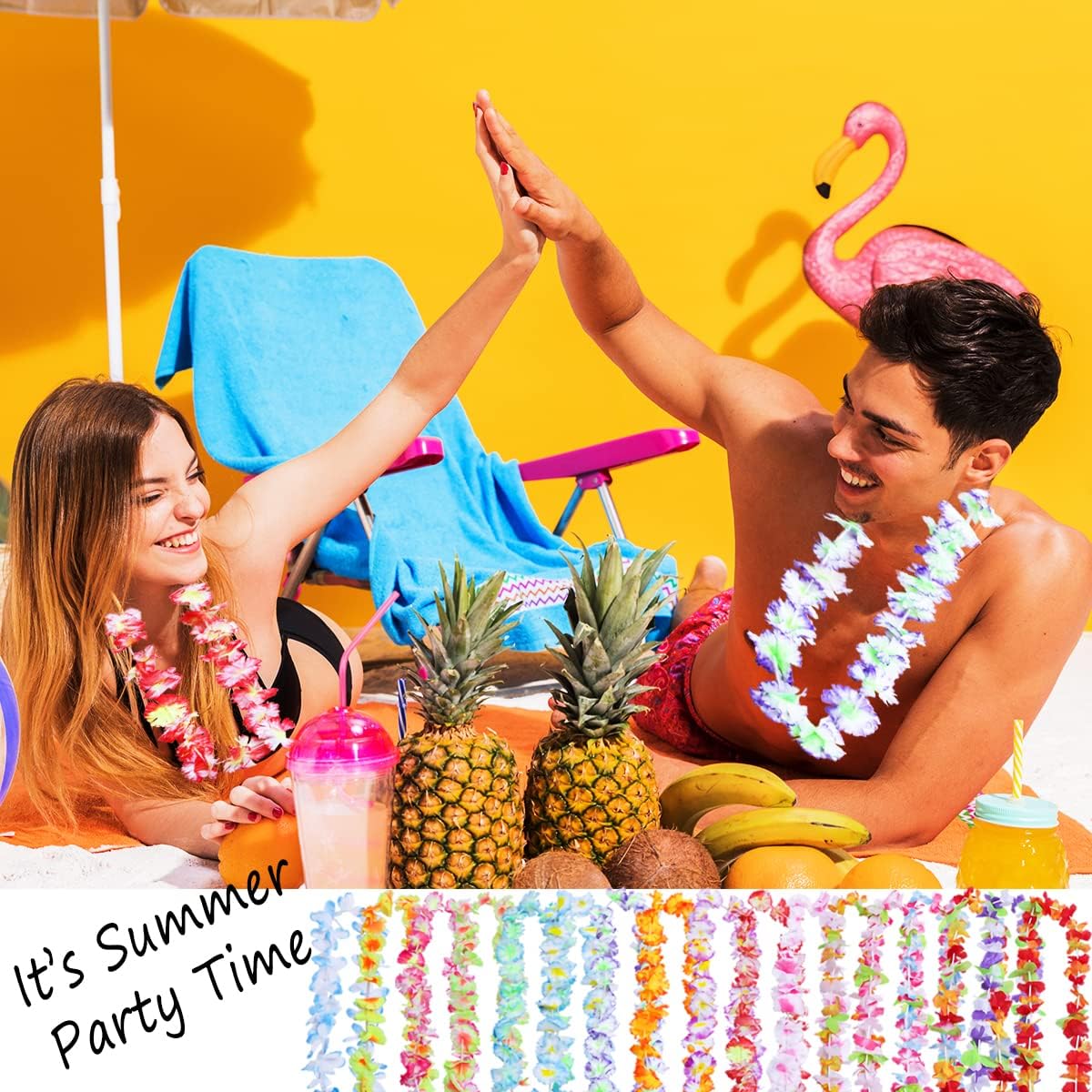 Detalle de 50 Styles Hawaiian Luau Flower Leis Bulk Necklace Set (Artificial Flower & Leaf) for Tropical Parties