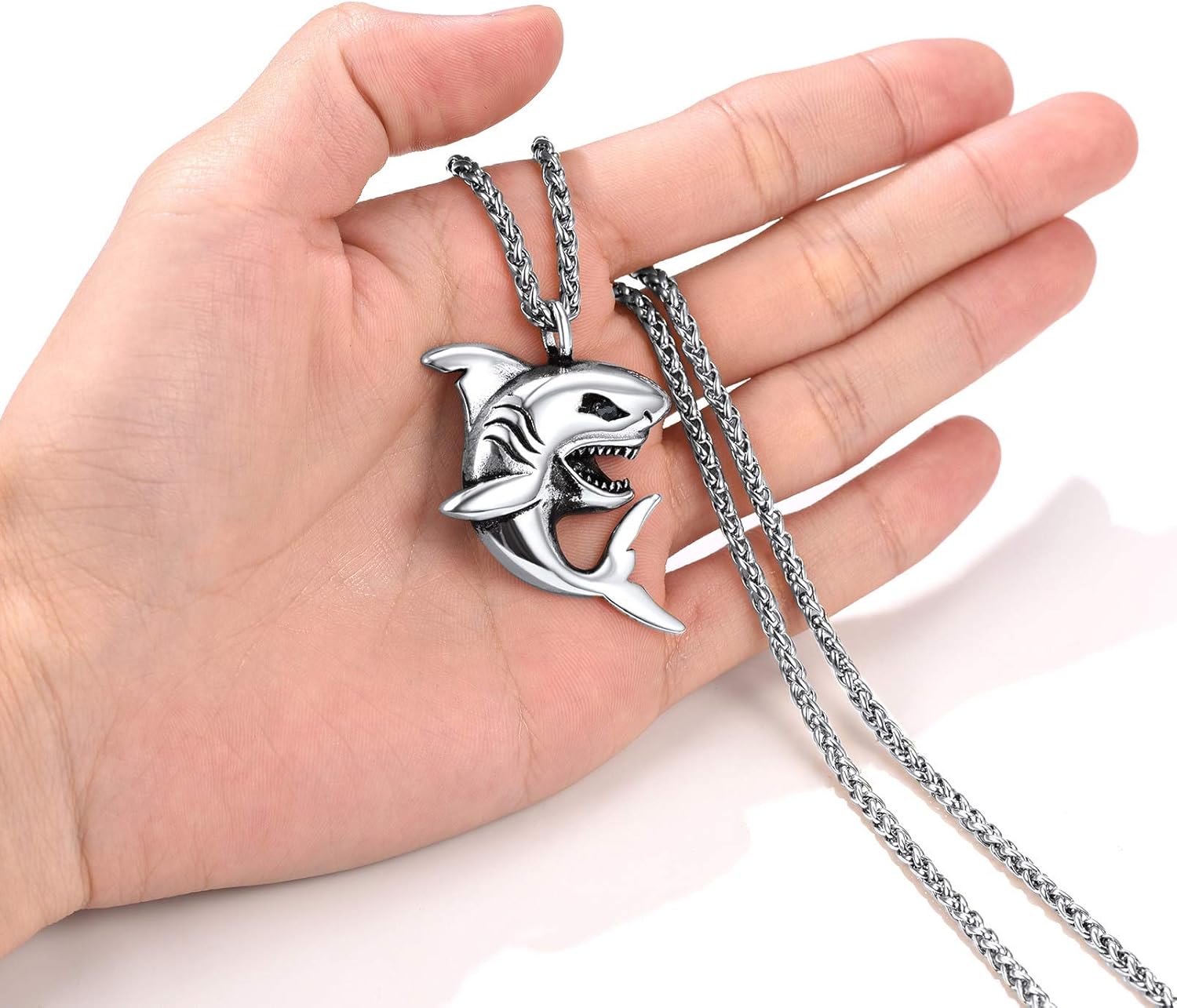 Thumbnail 4 de PROSTEEL collana da uomo in acciaio inox nero/oro placcato con ciondolo Testa di Lupo/Shark, lunghezza 55+5 cm regolabile