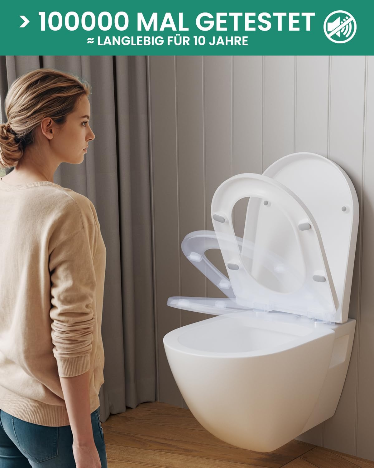 Thumbnail 1 de ANYCEE Toilettendeckel mit Absenkautomatik, Duroplast und Quick-Release – 46 x 36,5 cm, weiß