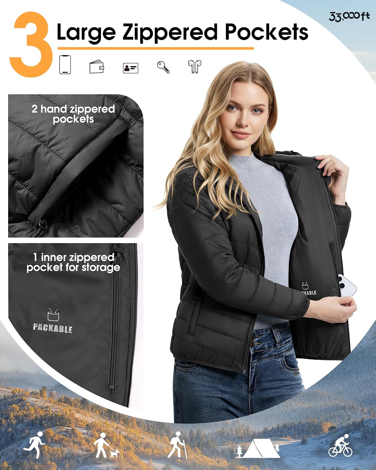 Thumbnail 4 de 33,000ft Damen leichte Steppjacke