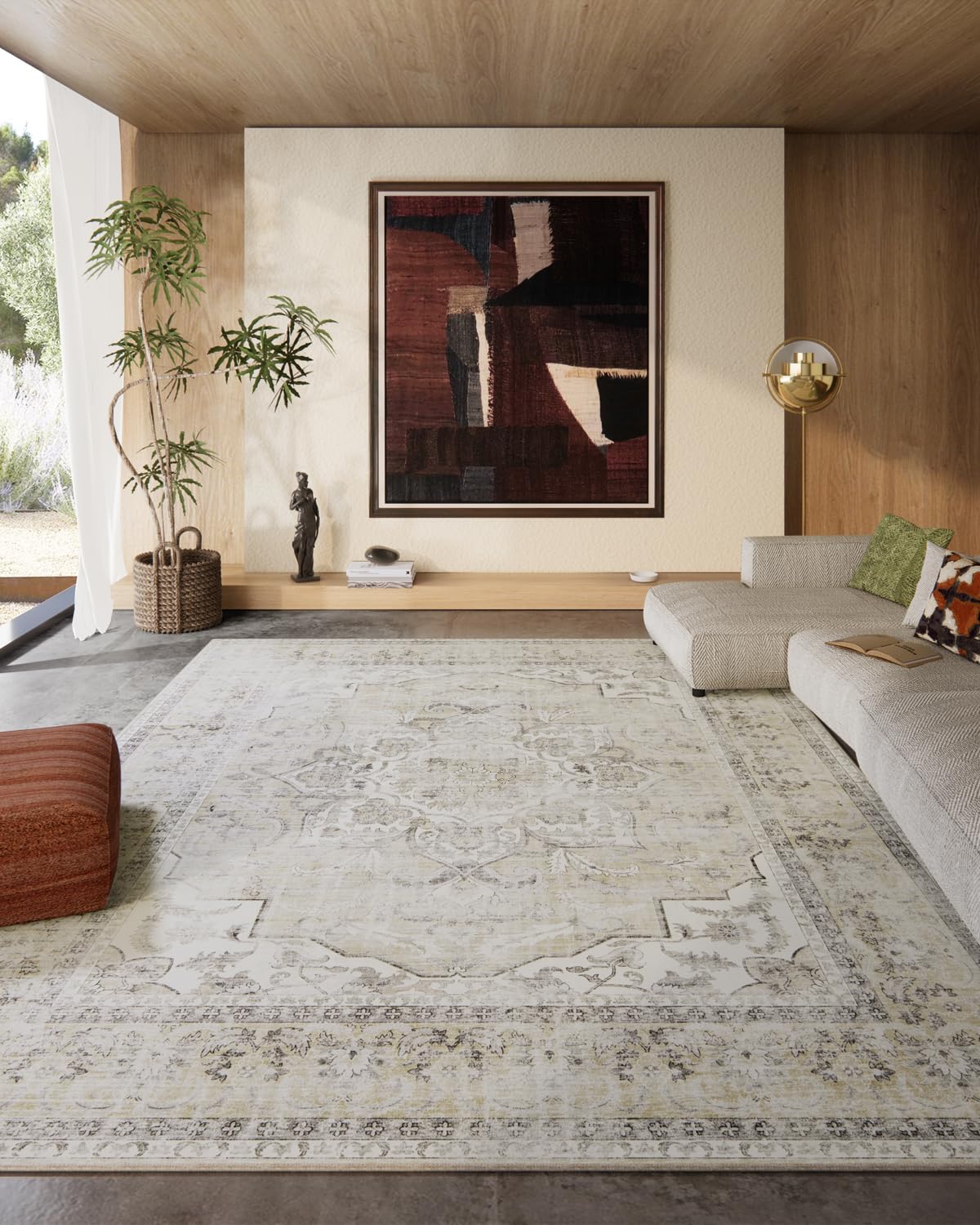 Detalle de 8x10 Washable Area Rug — Low Pile Vintage Boho 🏡