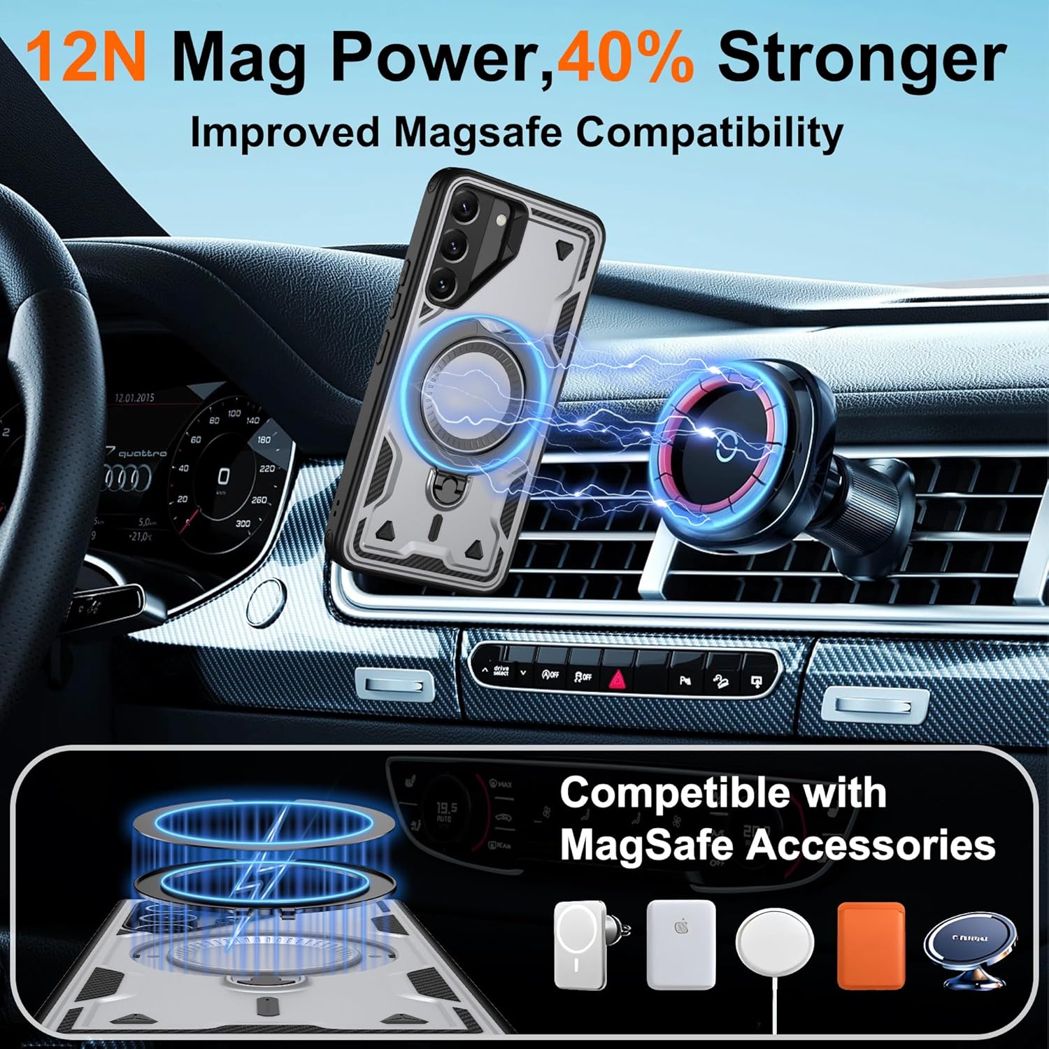 Thumbnail 2 de Jshru 3 in 1 Magnetic Case for Samsung S22 with Built-in Stand and 2 Pack HD Screen Protectors (Grey)