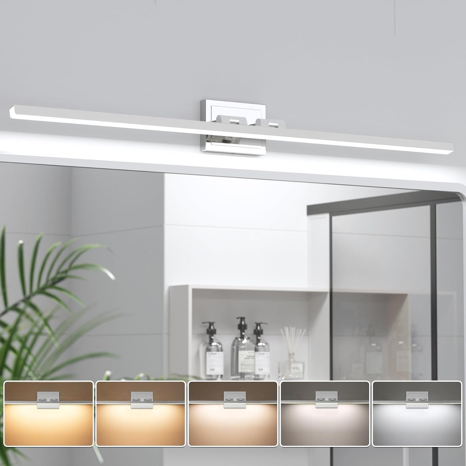 Detalle de VOLISUN 21324ZM 48-inch Chrome LED Vanity Light, 5 CCT, Dimmable