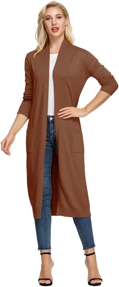 Detalle 1 de GRACE KARIN Essential Solid Maxi Knitted Cardigan for Women, Open Front