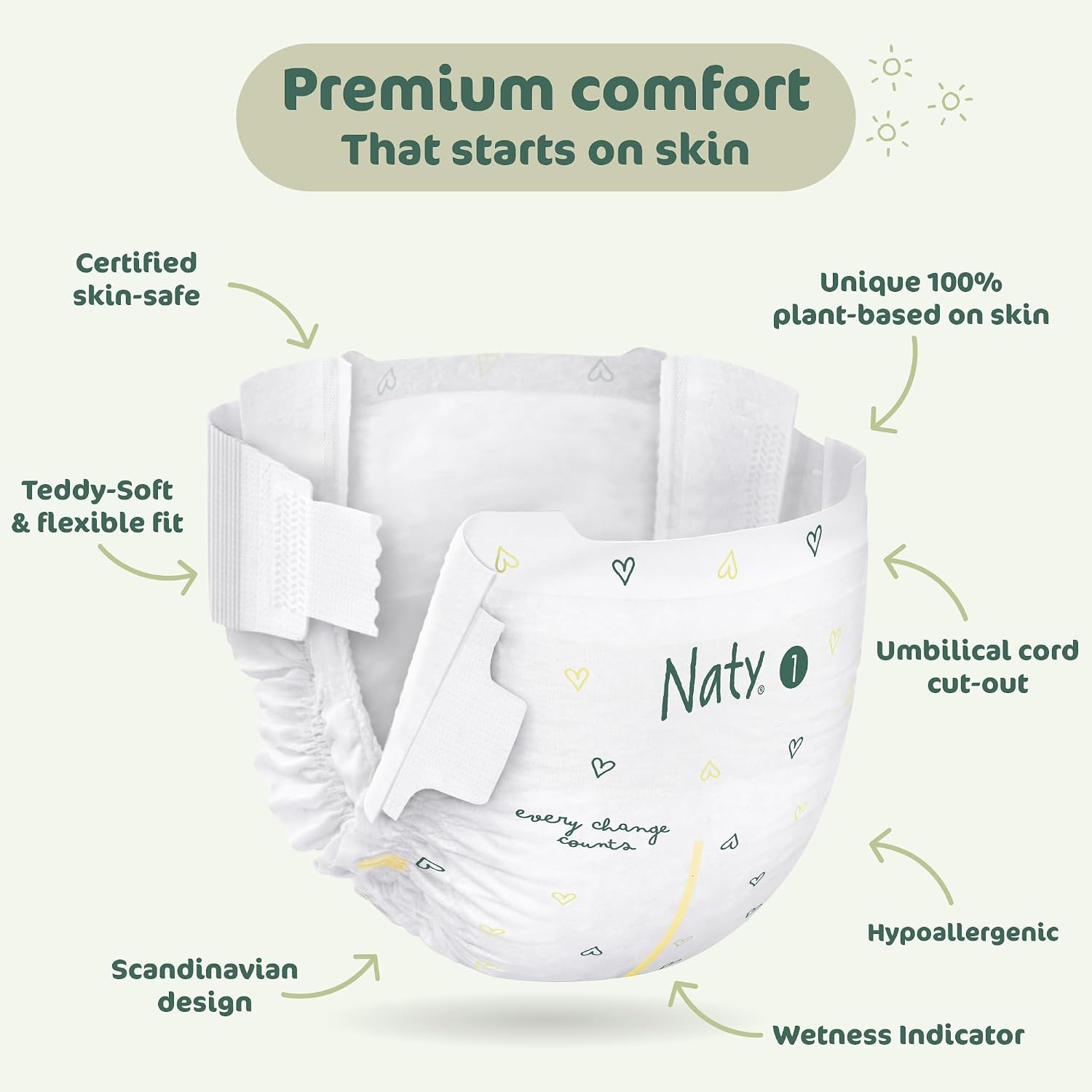Thumbnail 6 de Naty BioEmbrace Baby Nappies Size 4 (7–18kg), 88 Count – Plant-Based, Skin-Safe Leak Protection