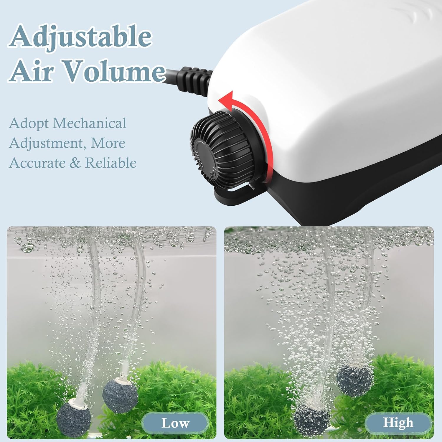 Detalle 2 de FEDOUR 3W 300LPH Dual Outlet Aquarium Air Pump: Quiet, Adjustable Oxygenation for 30–300L Tanks