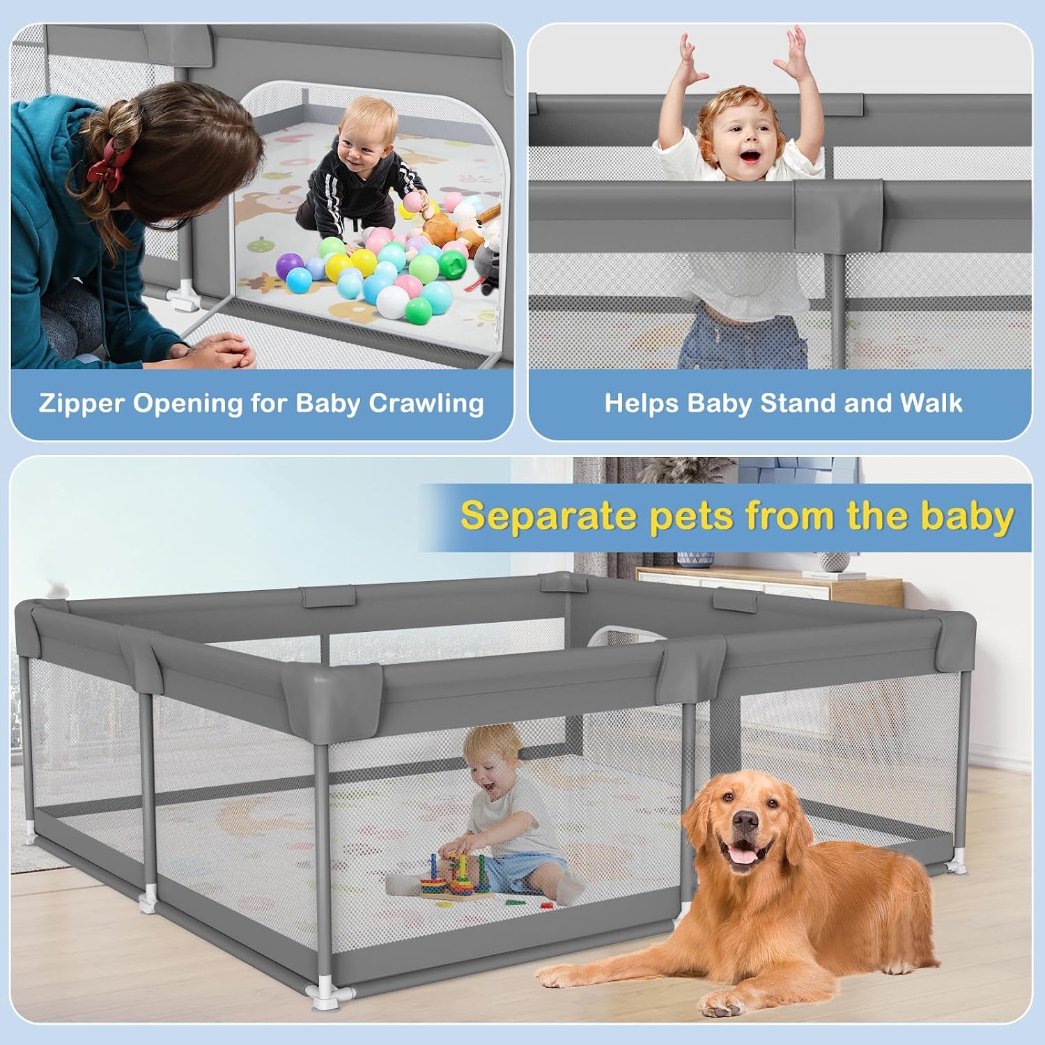 Thumbnail 6 de Palopalo 51 x 51 in Baby Playpen with Mat, Breathable Mesh and Padded Rails