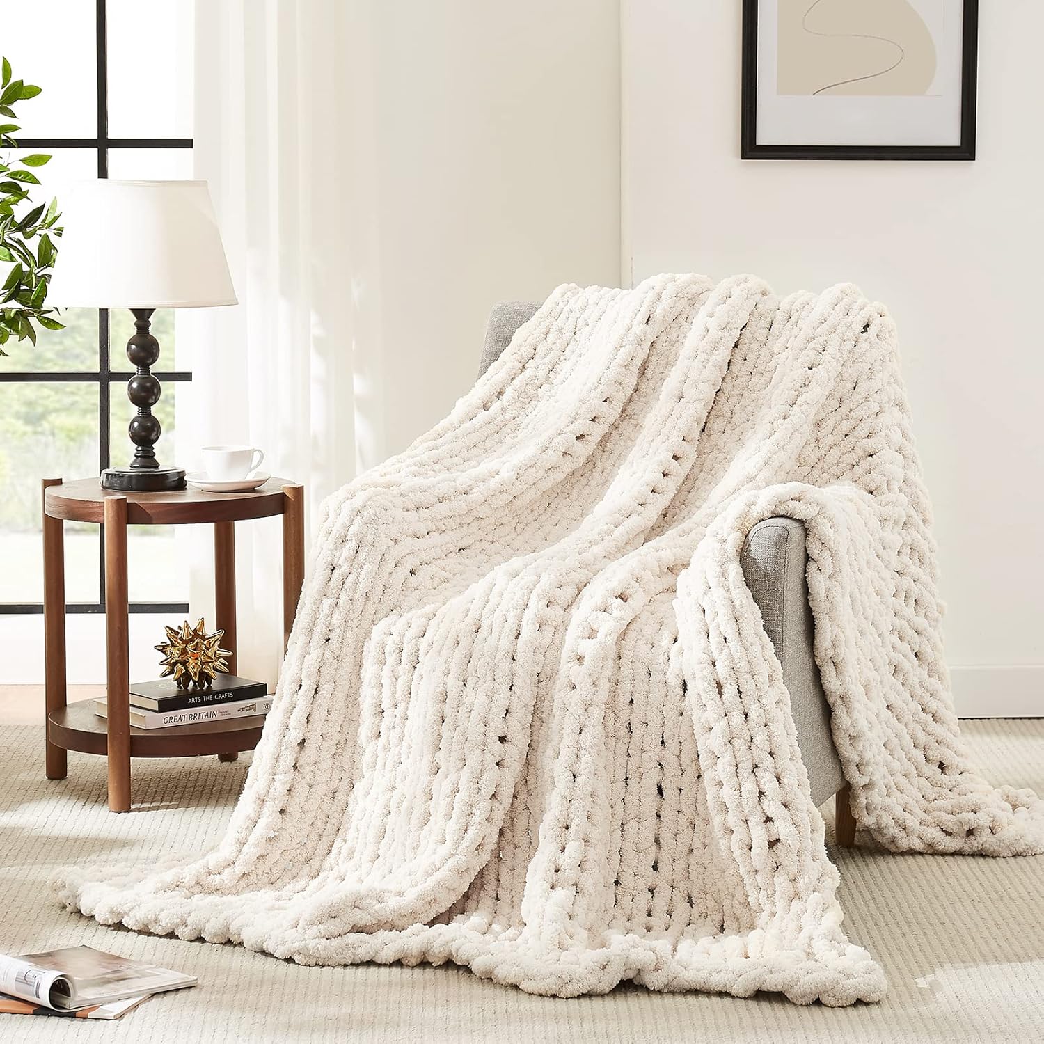 Detalle de L'AGRATY Chunky Knit Throw Blanket 50x60 🛋