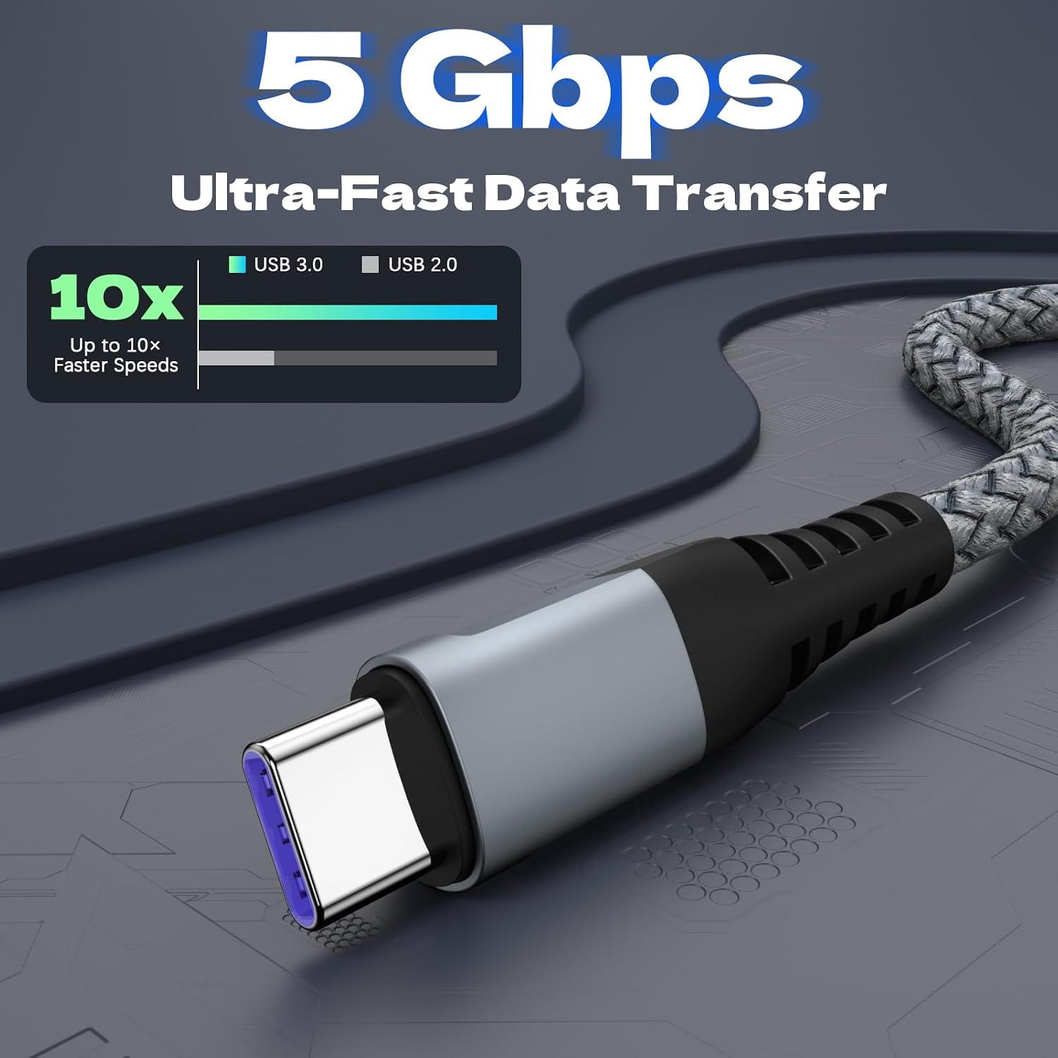 Thumbnail 2 de USB A to USB C Cable 60W Fast Charging 2-Pack (6FT) – Nylon Braided, Safe & Durable