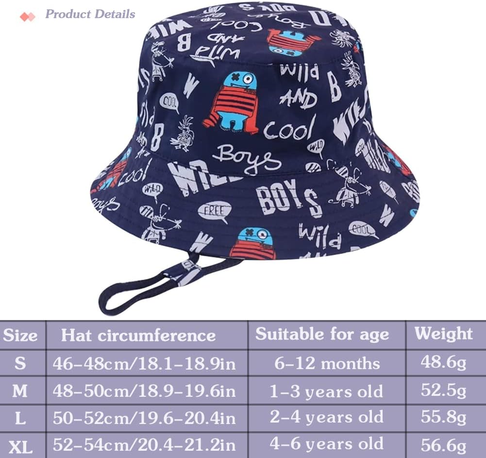 Detalle de Malaxlx Baby/Toddler/Kids Bucket Sun Hat with Cute Print – UPF50+ Summer Protection