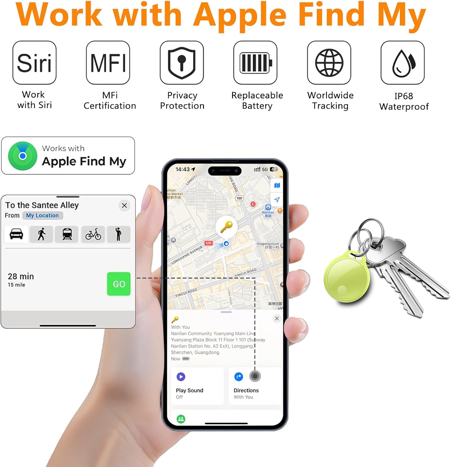 Thumbnail 1 de Air Tracker Tag 4-Pack (Apple Find My, iOS only) with 120dB Alarm, CR2032 Replaceable Battery, IP68