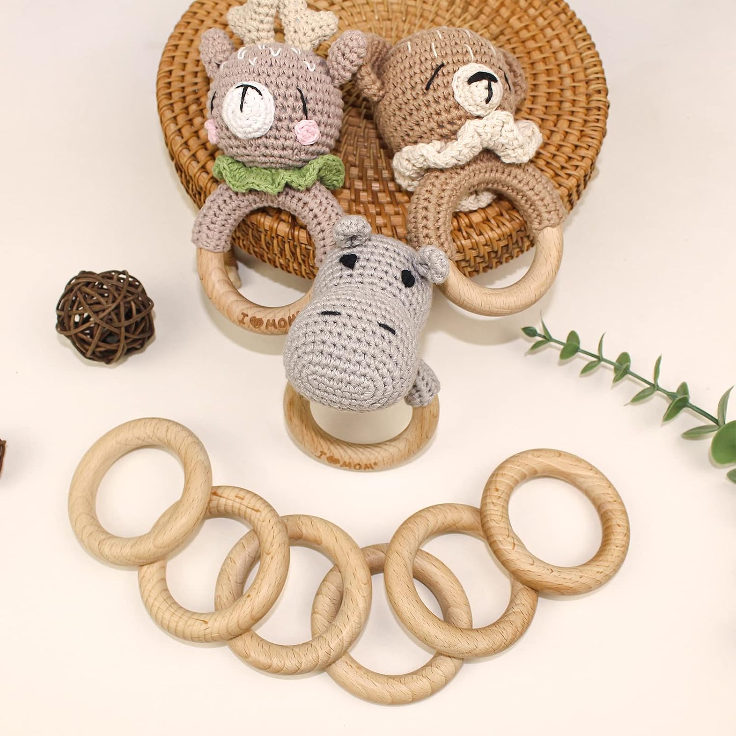 Thumbnail 4 de Ruby 8 Beißringe aus Buchenholz (Ø 7 cm) – Kauspielzeug & Bastelringe für Babys