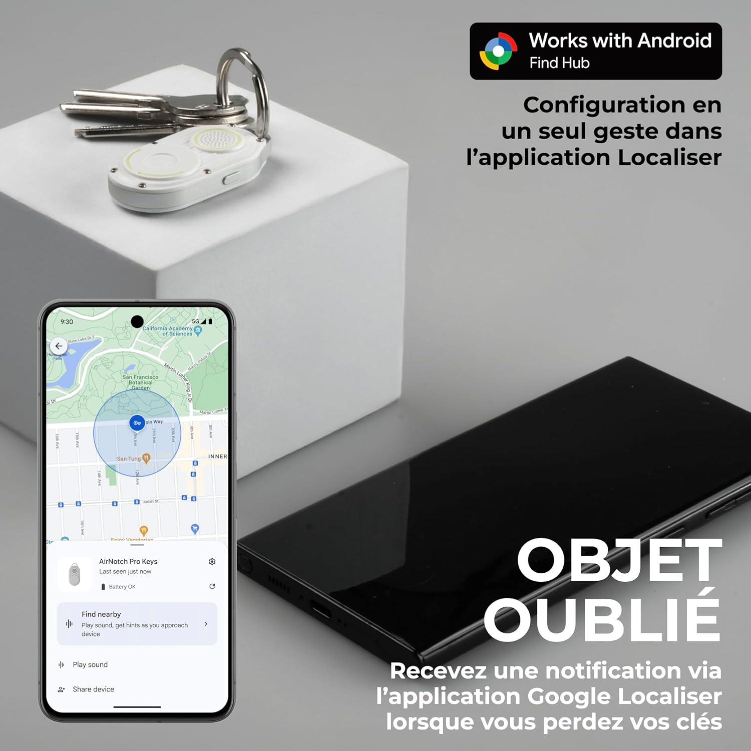 Detalle 2 de Rolling Square AirNotch Pro – Porte-clé Bluetooth IP68 avec Find Hub, localisateur lumineux et alertes 360°
