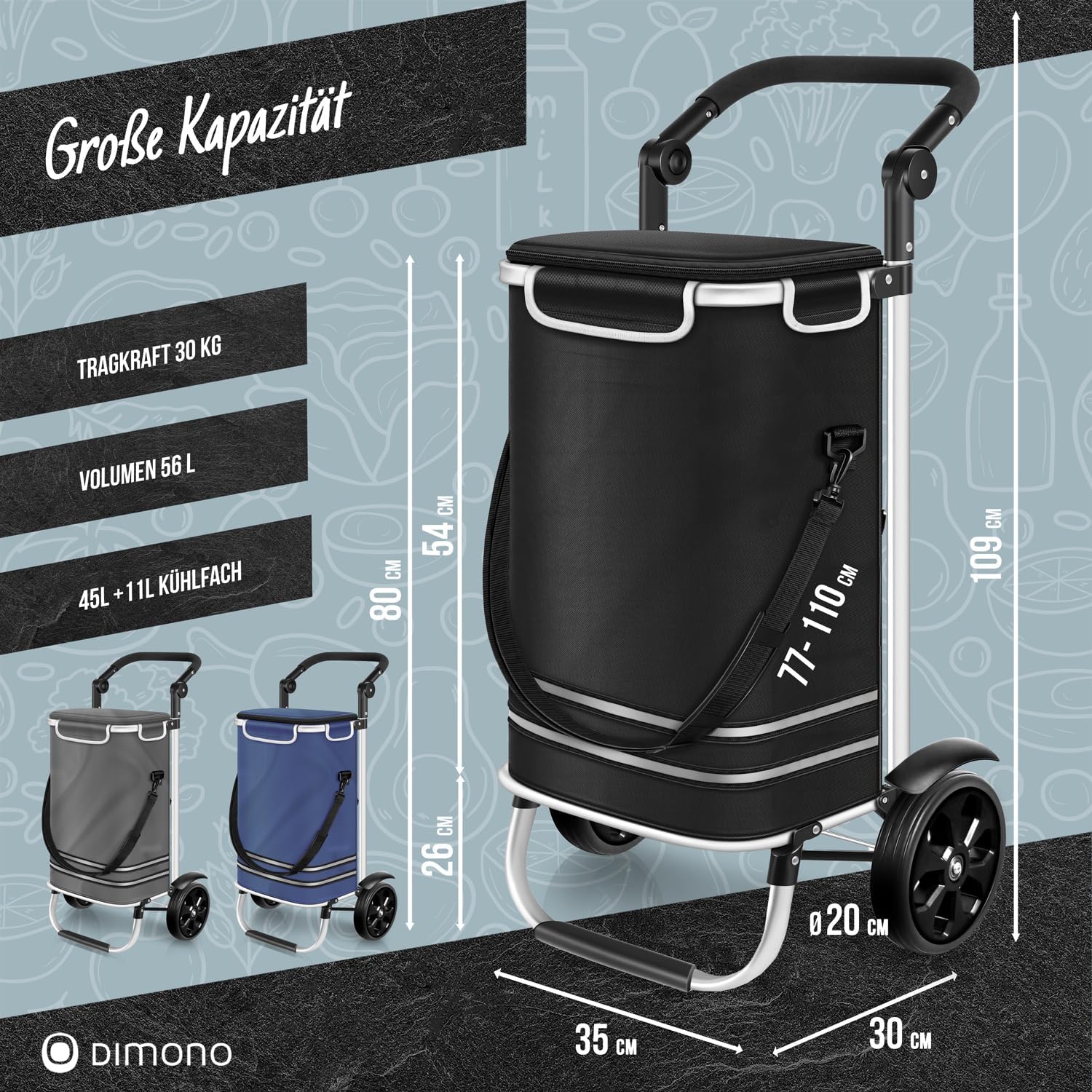 Thumbnail 4 de Dimono Folding Shopping Trolley with Cooler, 56 L, Detachable Bag