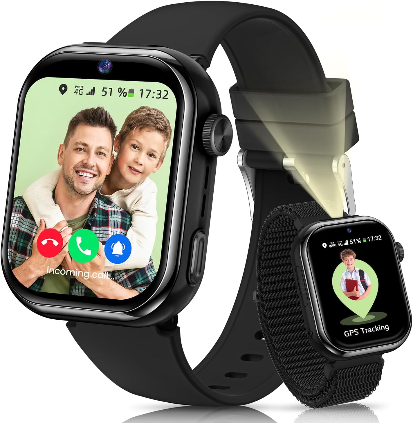 Montre connectée enfant 4G avec GPS, appels vidéo HD et SOS – couleur bleu